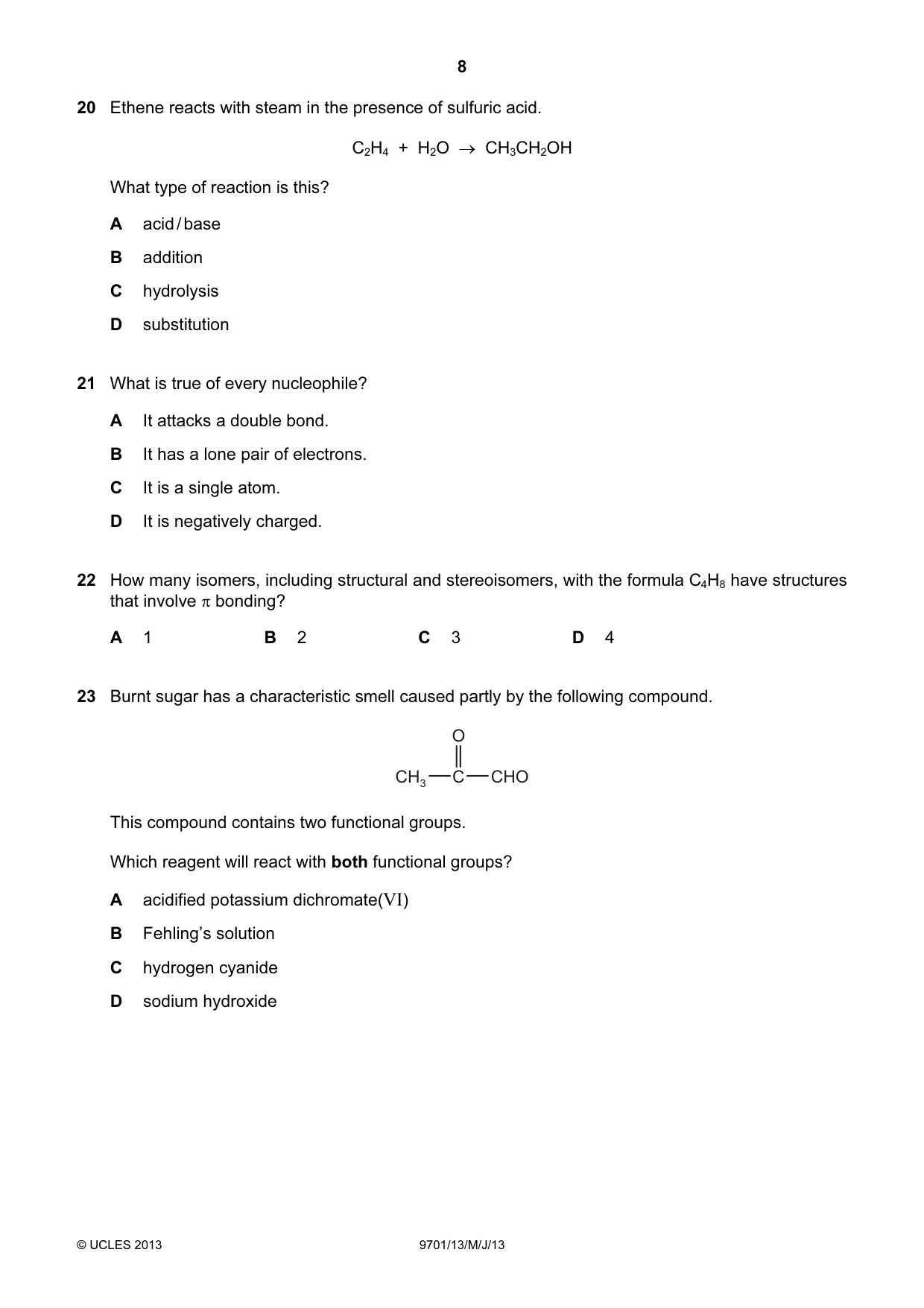 Cambridge A Level Chemistry 9701 2013 May/June Paper 1 · Variant 3 question paper, page 8 of 16