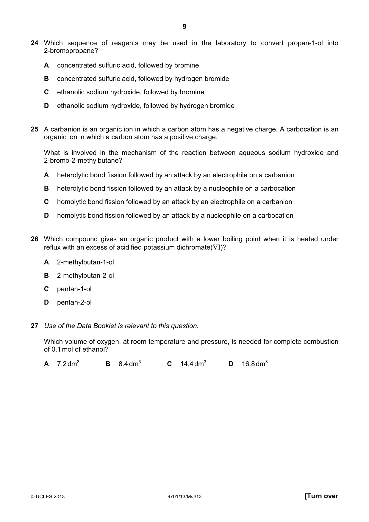 Cambridge A Level Chemistry 9701 2013 May/June Paper 1 · Variant 3 question paper, page 9 of 16