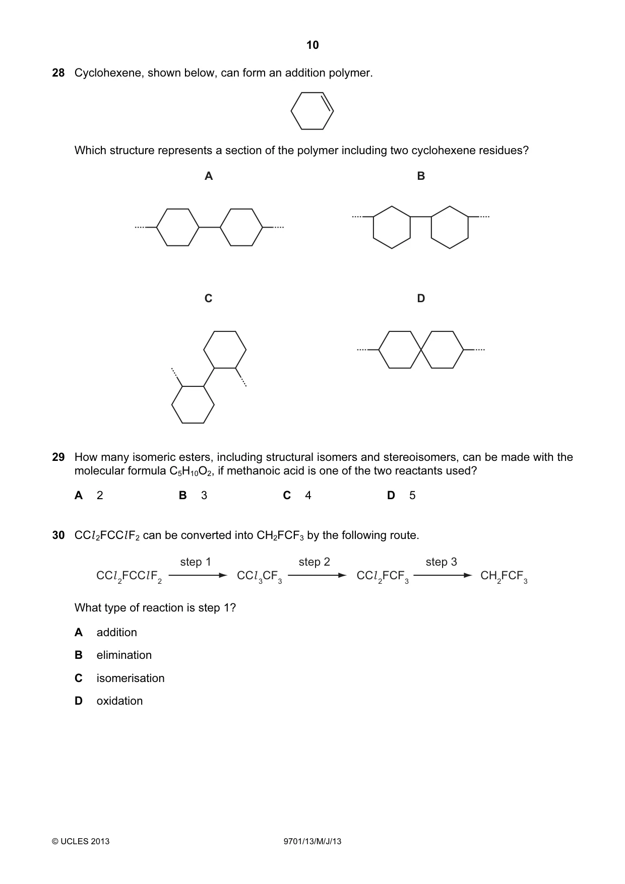 Cambridge A Level Chemistry 9701 2013 May/June Paper 1 · Variant 3 question paper, page 10 of 16