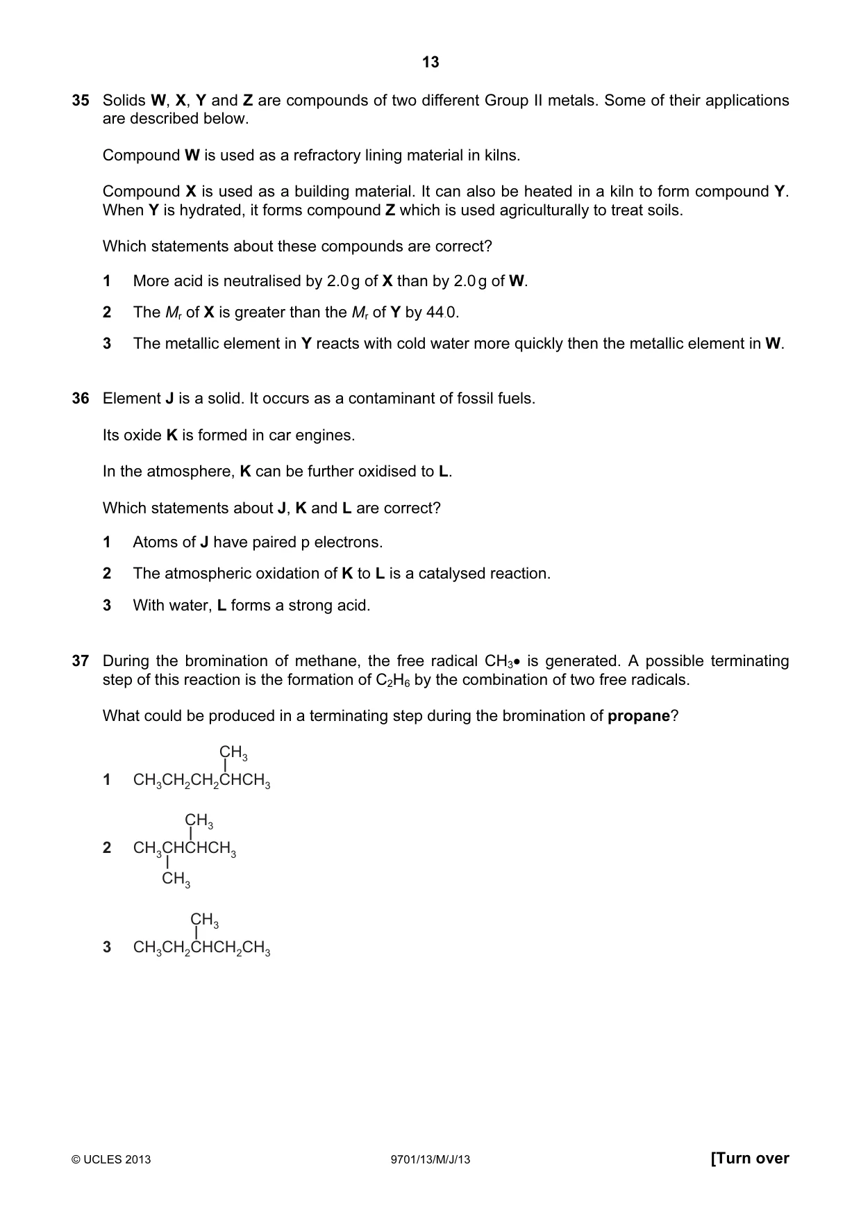 Cambridge A Level Chemistry 9701 2013 May/June Paper 1 · Variant 3 question paper, page 13 of 16