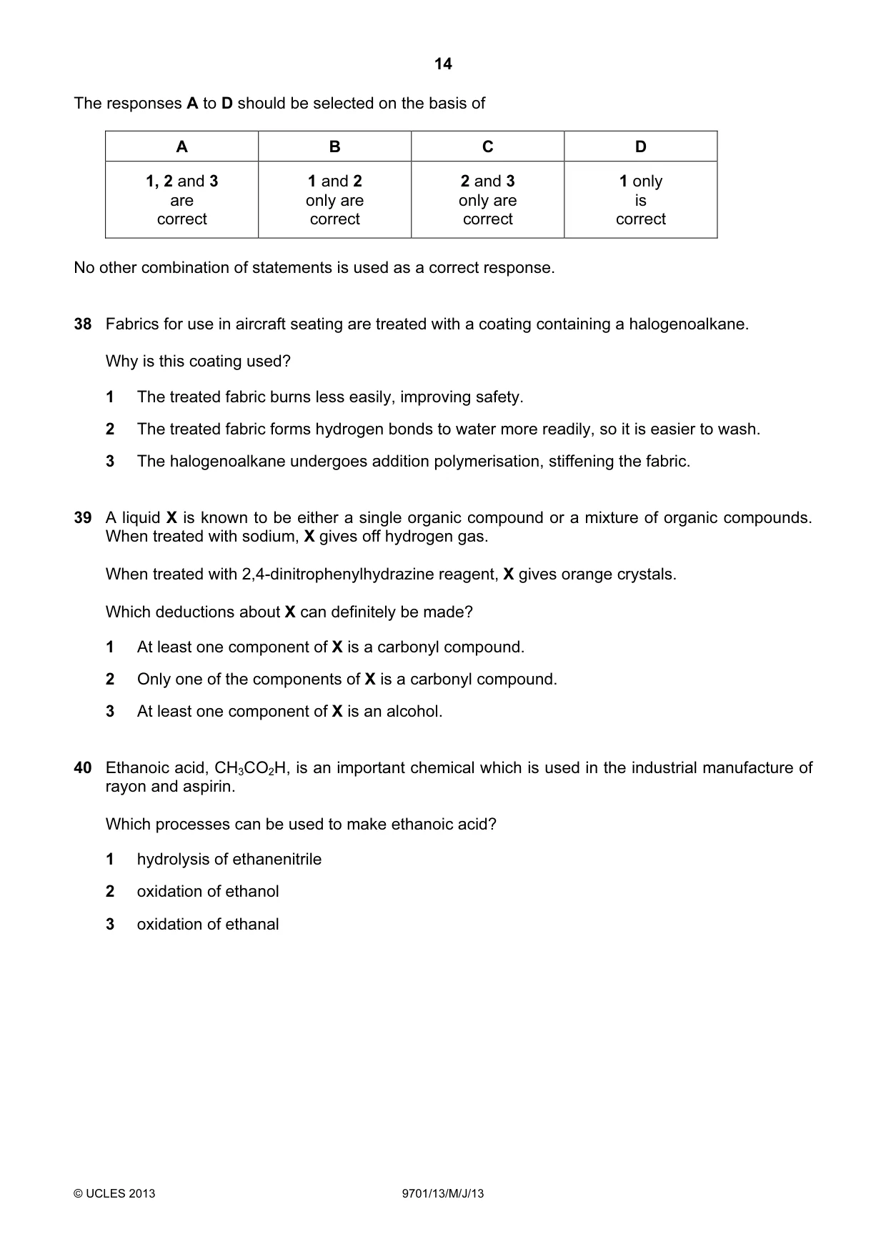 Cambridge A Level Chemistry 9701 2013 May/June Paper 1 · Variant 3 question paper, page 14 of 16