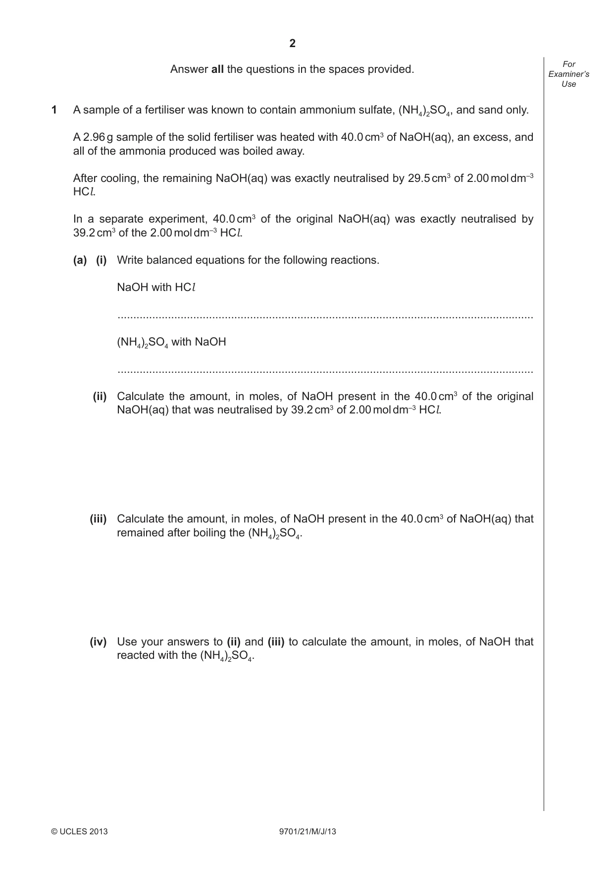 Cambridge A Level Chemistry 9701 2013 May/June Paper 2 · Variant 1 question paper, page 2 of 12