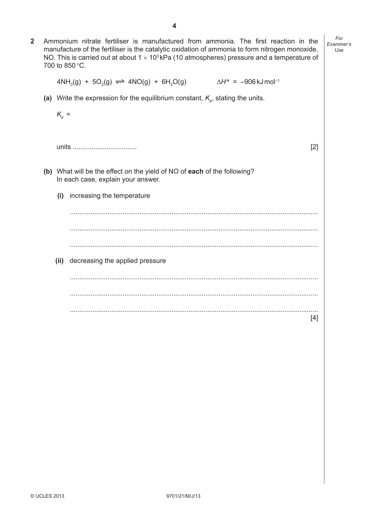 Cambridge A Level Chemistry 9701 2013 May/June Paper 2 · Variant 1 question paper, page 4 of 12
