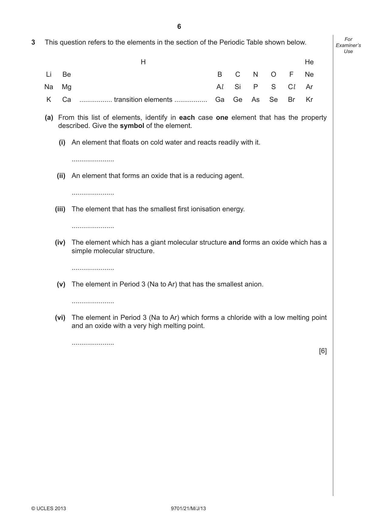 Cambridge A Level Chemistry 9701 2013 May/June Paper 2 · Variant 1 question paper, page 6 of 12
