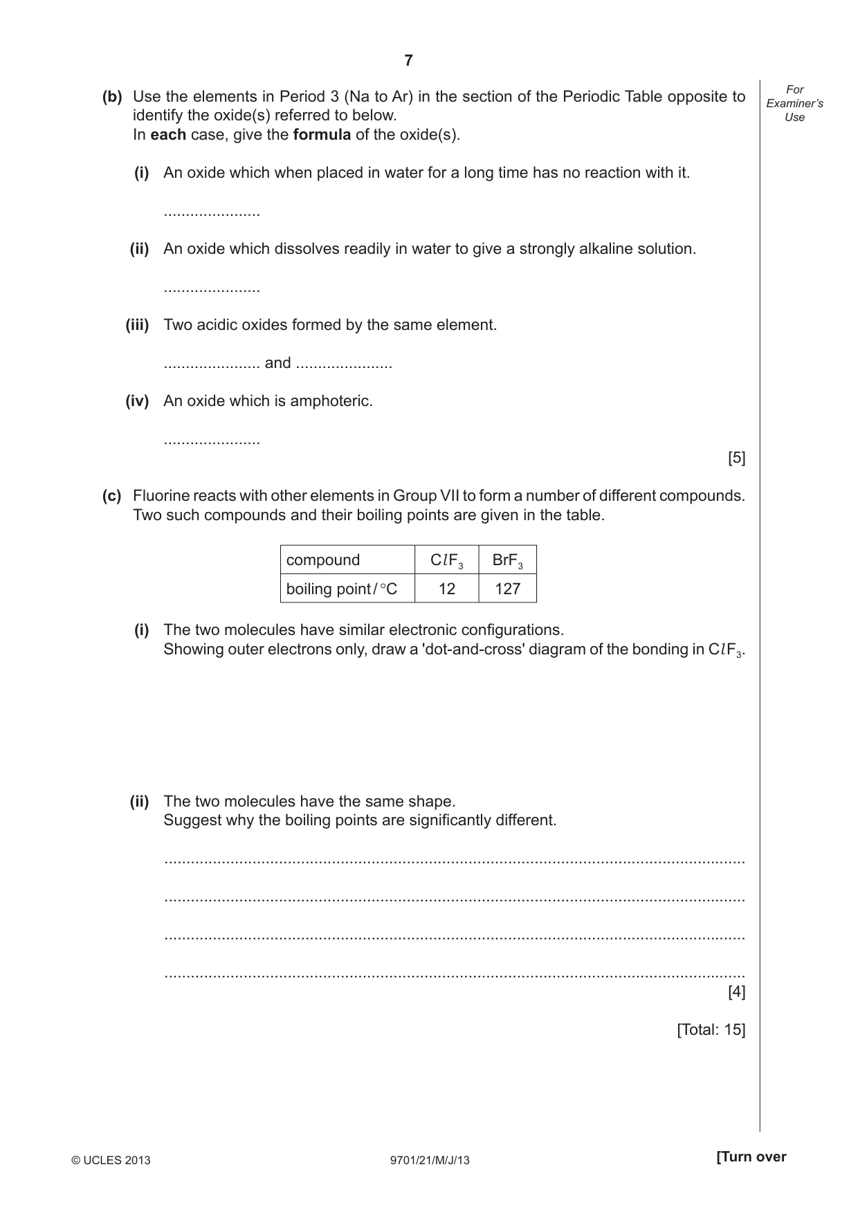 Cambridge A Level Chemistry 9701 2013 May/June Paper 2 · Variant 1 question paper, page 7 of 12