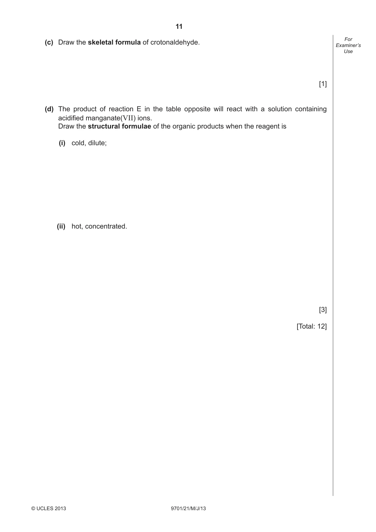 Cambridge A Level Chemistry 9701 2013 May/June Paper 2 · Variant 1 question paper, page 11 of 12