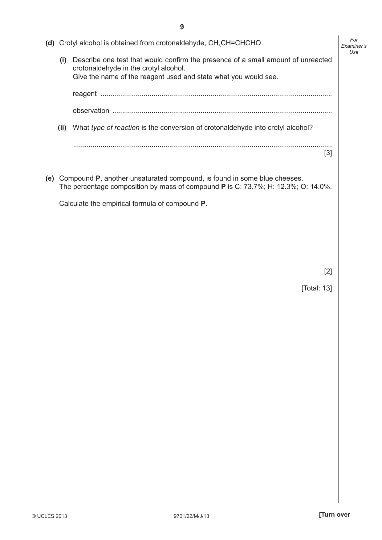 Cambridge A Level Chemistry 9701 2013 May/June Paper 2 · Variant 2 question paper, page 9 of 12