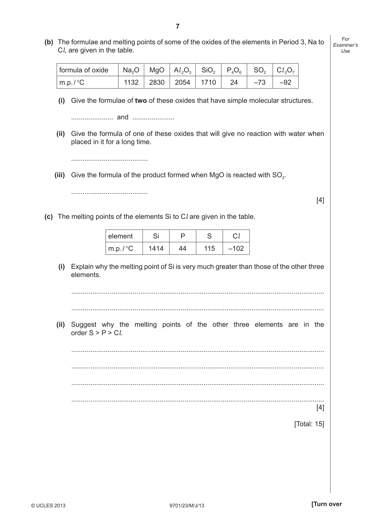 Cambridge A Level Chemistry 9701 2013 May/June Paper 2 · Variant 3 question paper, page 7 of 12