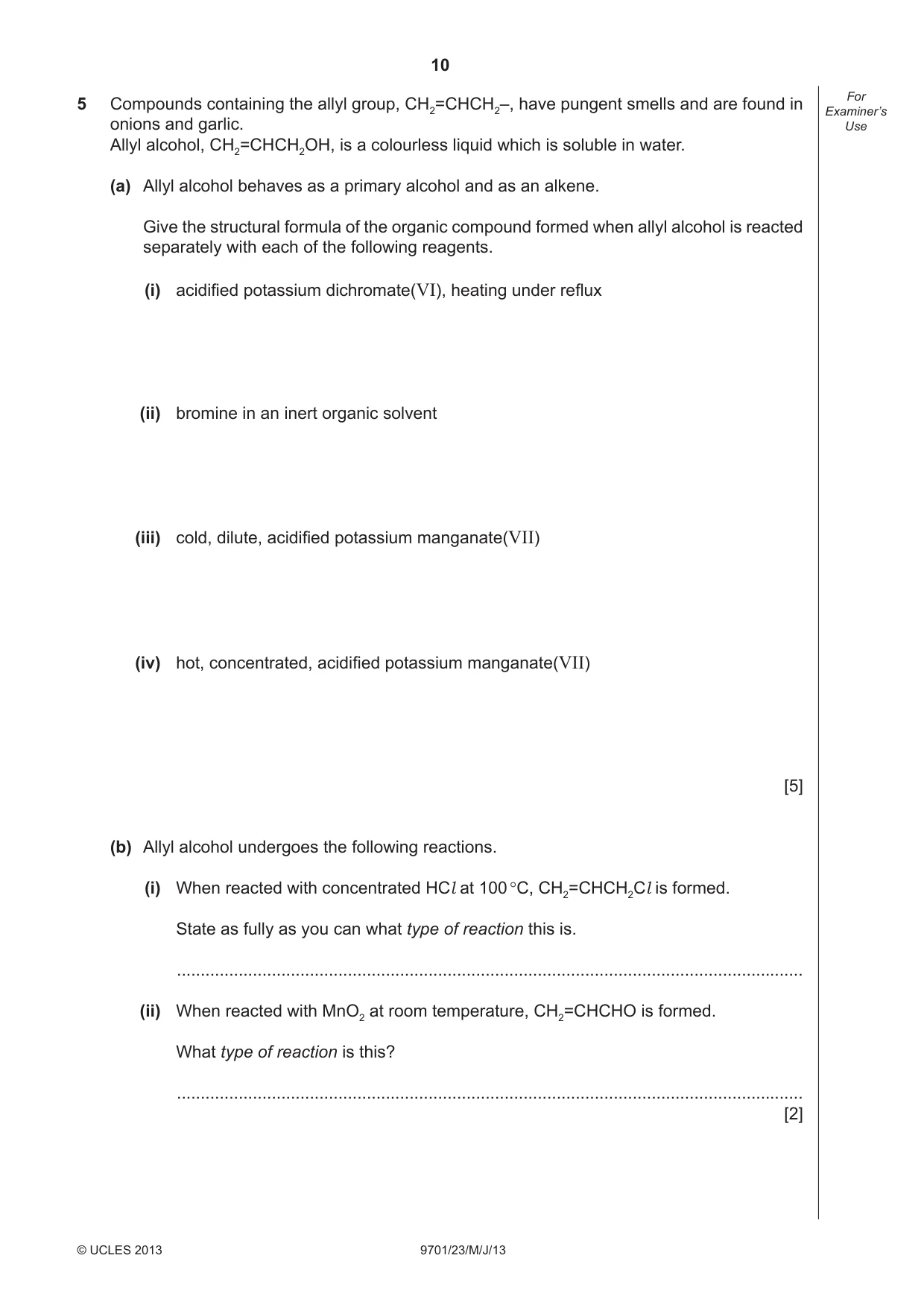 Cambridge A Level Chemistry 9701 2013 May/June Paper 2 · Variant 3 question paper, page 10 of 12