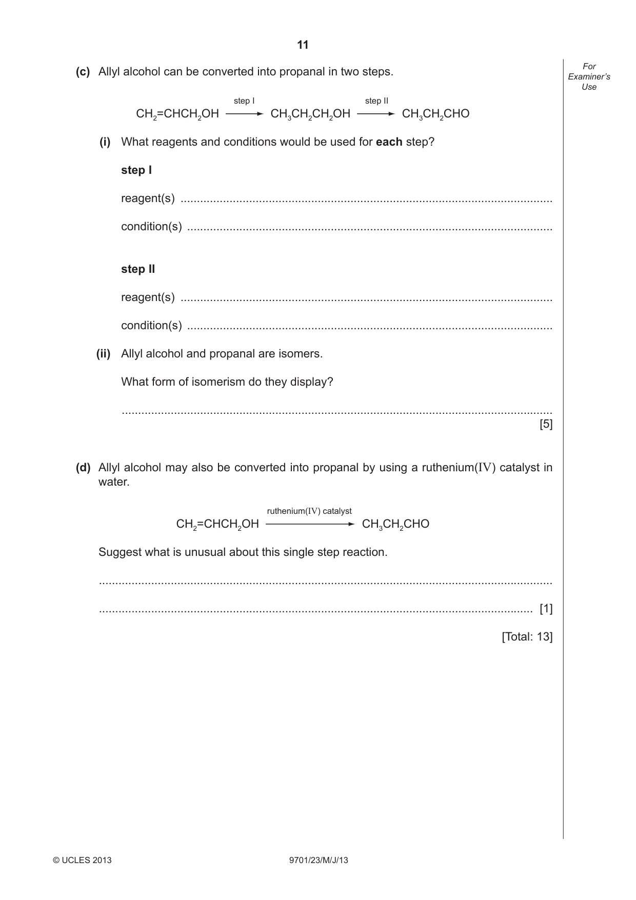 Cambridge A Level Chemistry 9701 2013 May/June Paper 2 · Variant 3 question paper, page 11 of 12