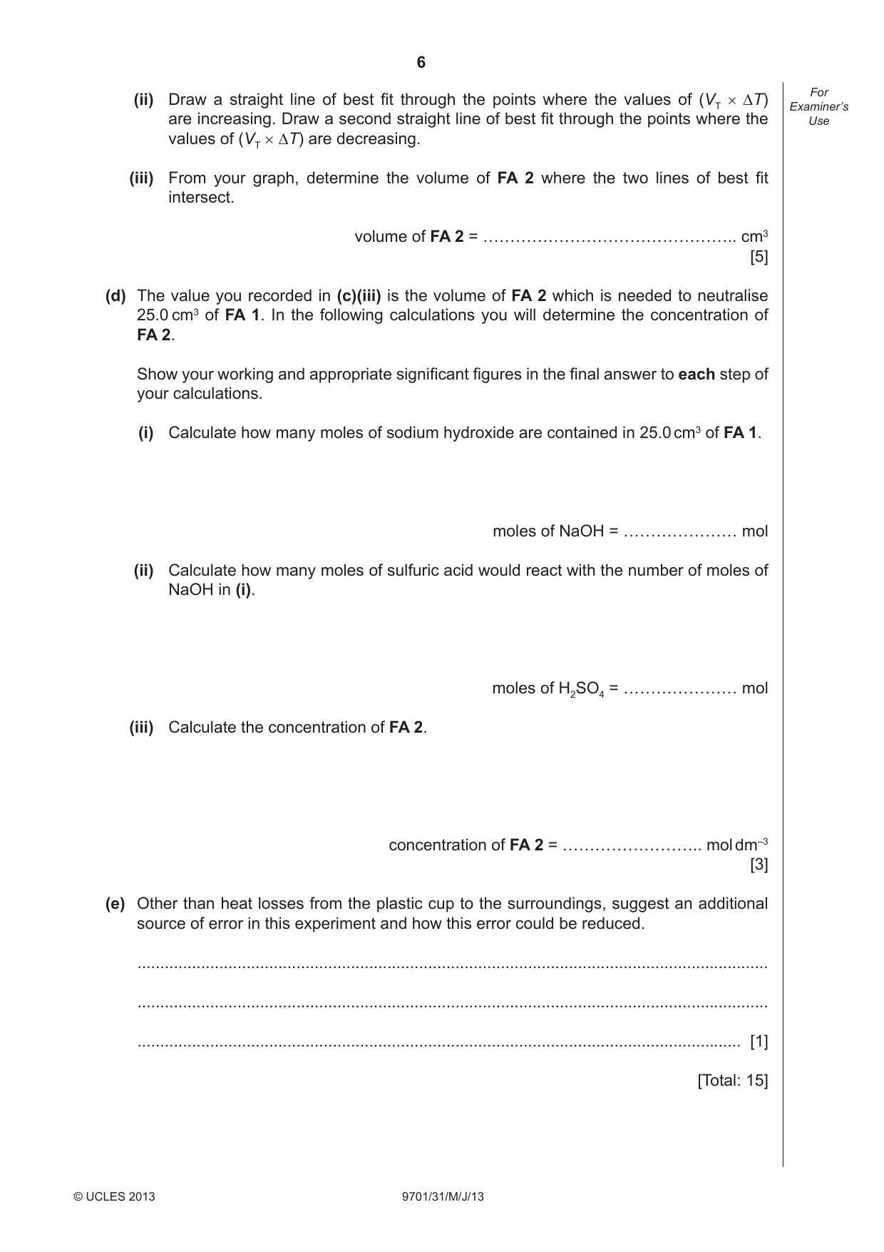 Cambridge A Level Chemistry 9701 2013 May/June Paper 3 · Variant 1 question paper, page 6 of 16