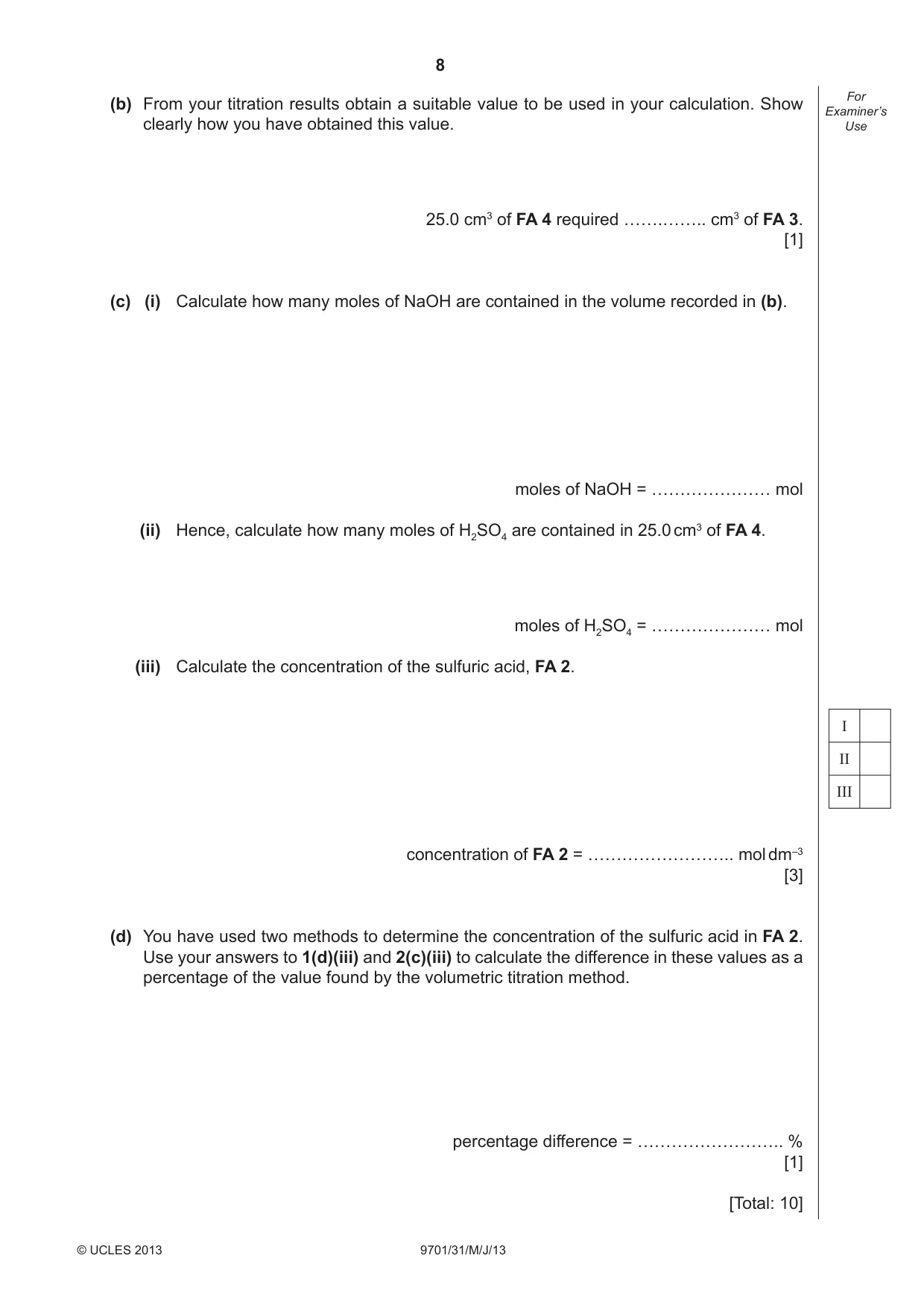 Cambridge A Level Chemistry 9701 2013 May/June Paper 3 · Variant 1 question paper, page 8 of 16