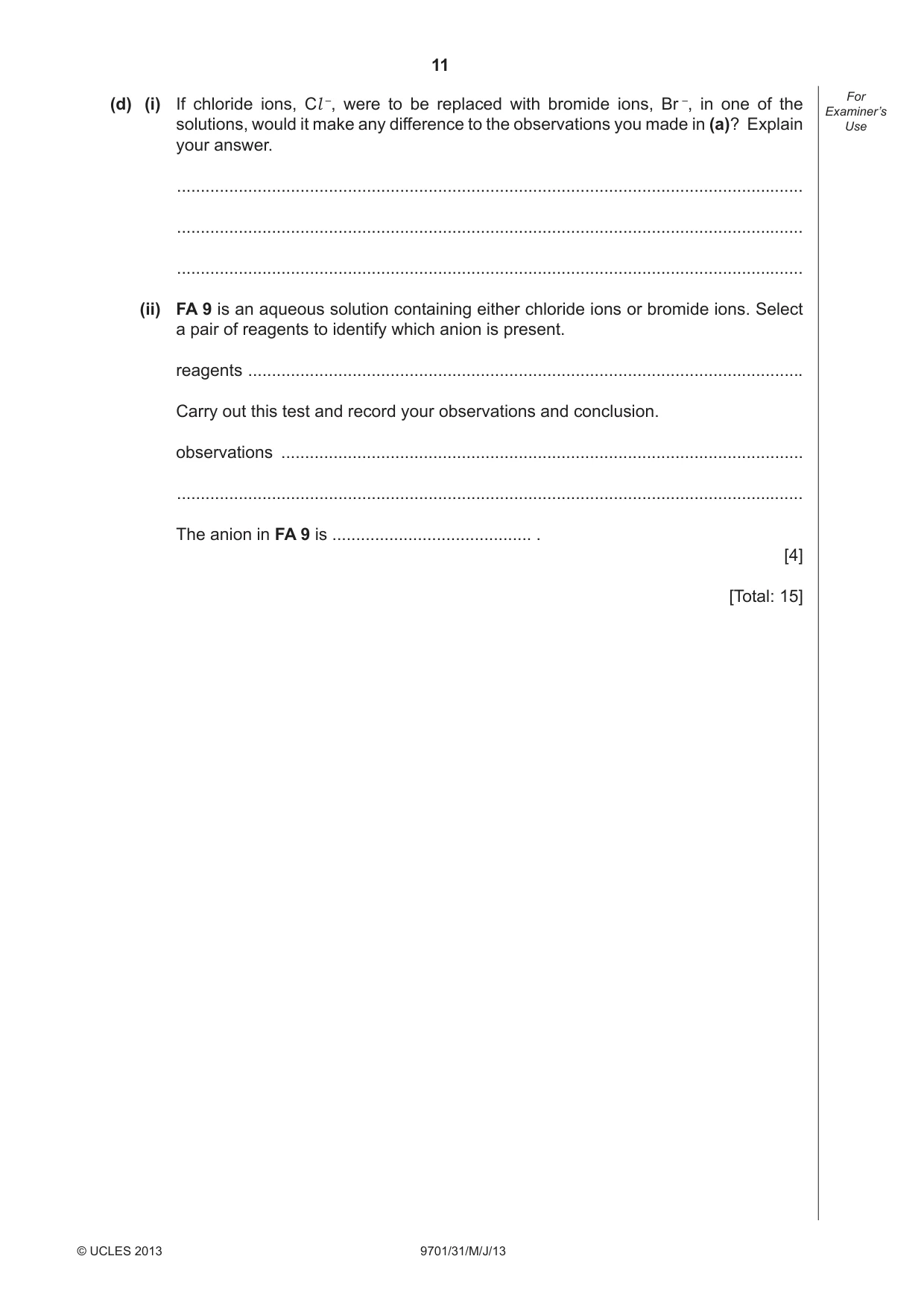 Cambridge A Level Chemistry 9701 2013 May/June Paper 3 · Variant 1 question paper, page 11 of 16