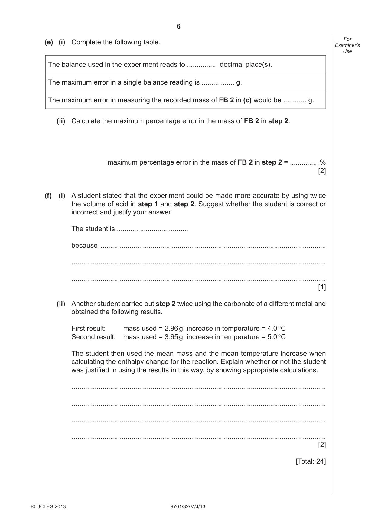 Cambridge A Level Chemistry 9701 2013 May/June Paper 3 · Variant 2 question paper, page 6 of 12