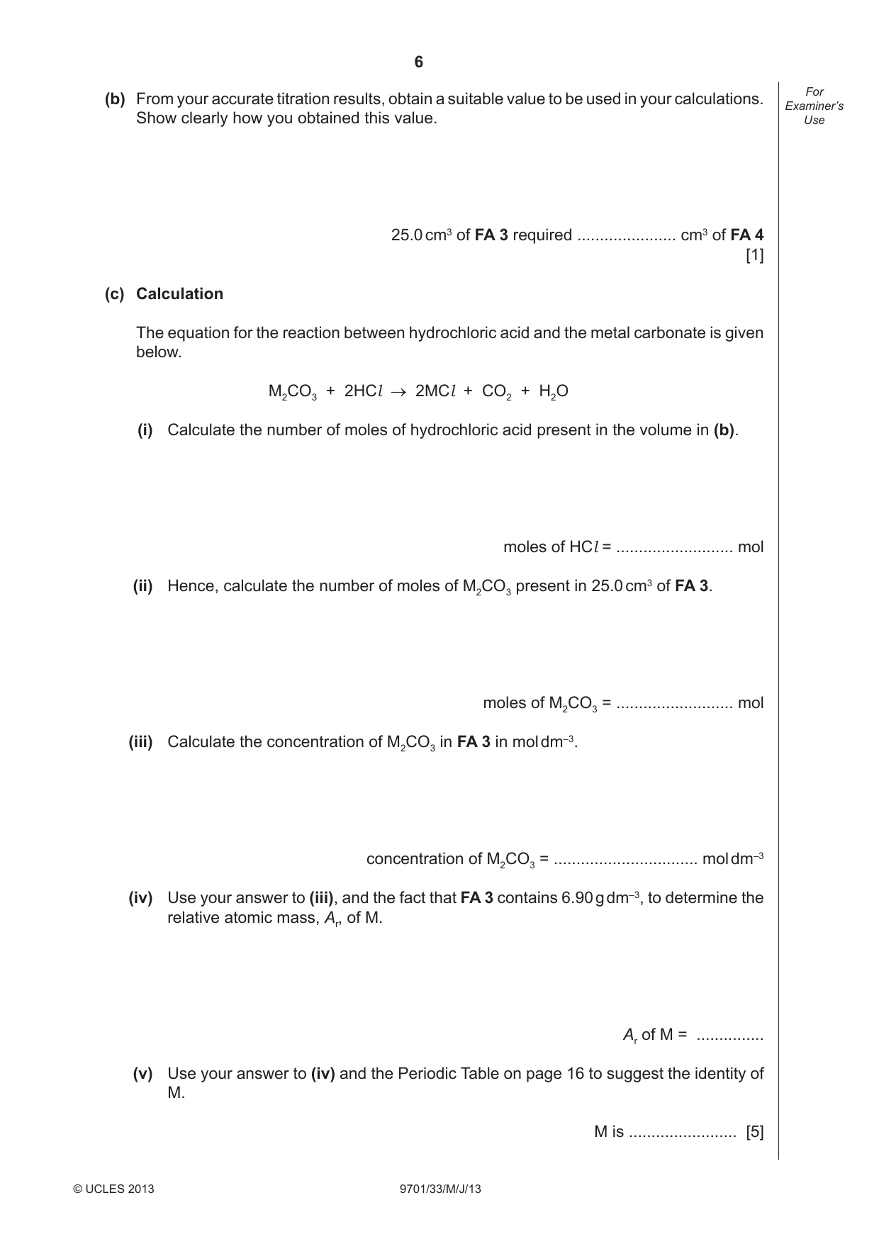 Cambridge A Level Chemistry 9701 2013 May/June Paper 3 · Variant 3 question paper, page 6 of 16