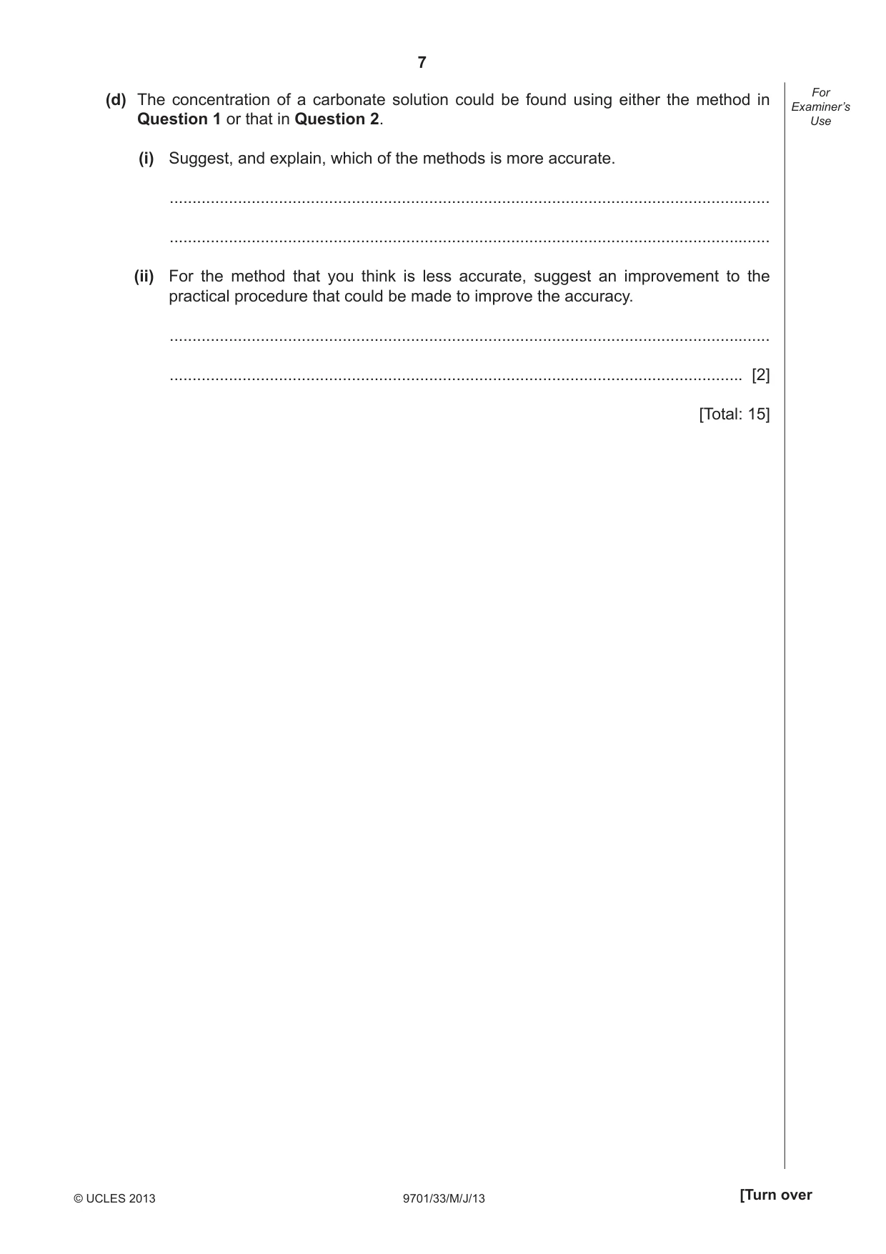 Cambridge A Level Chemistry 9701 2013 May/June Paper 3 · Variant 3 question paper, page 7 of 16