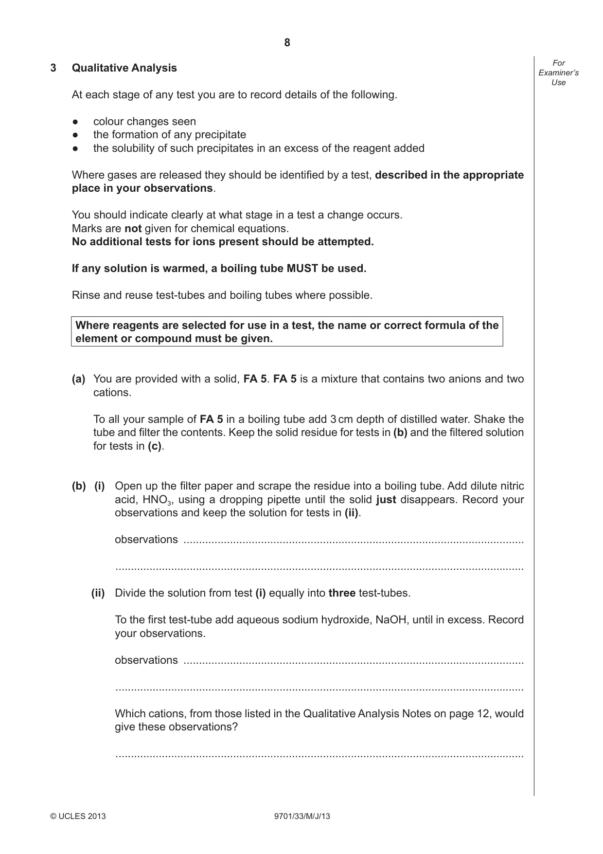 Cambridge A Level Chemistry 9701 2013 May/June Paper 3 · Variant 3 question paper, page 8 of 16