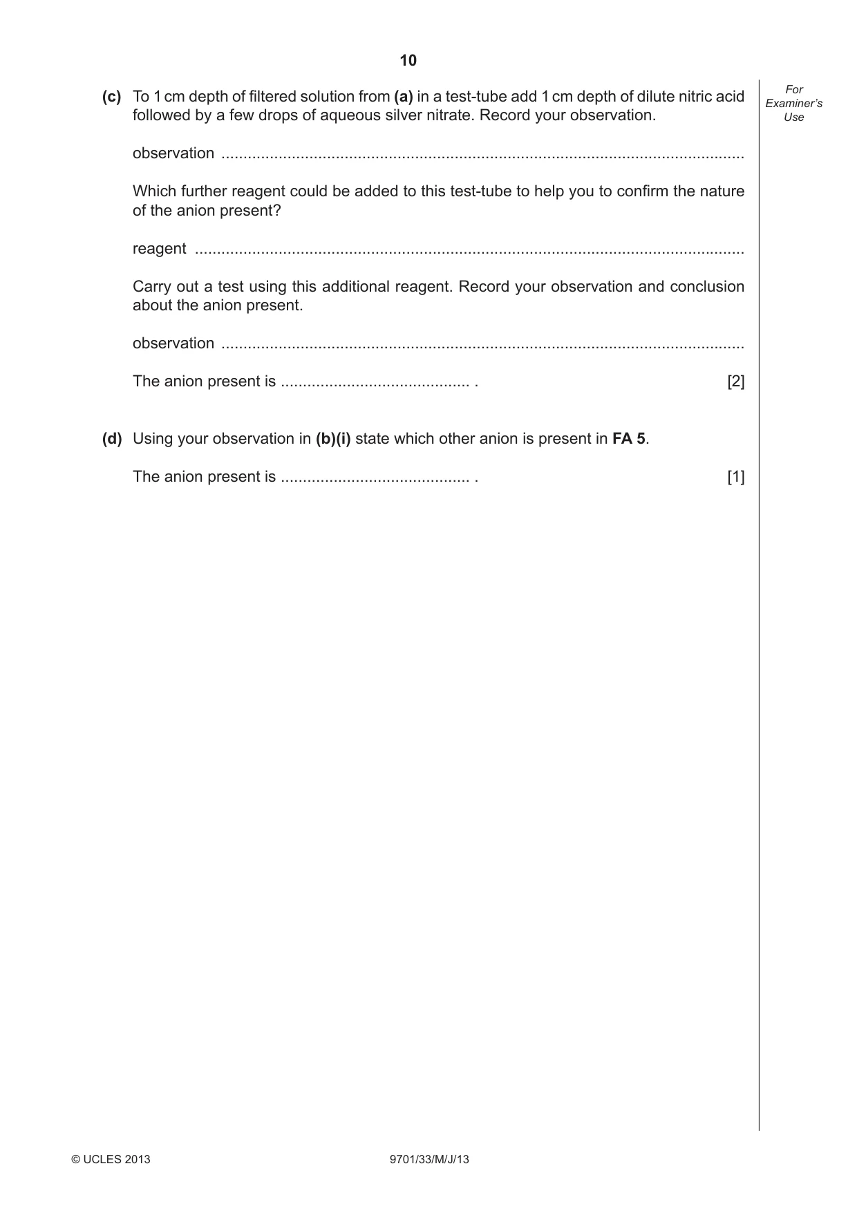 Cambridge A Level Chemistry 9701 2013 May/June Paper 3 · Variant 3 question paper, page 10 of 16