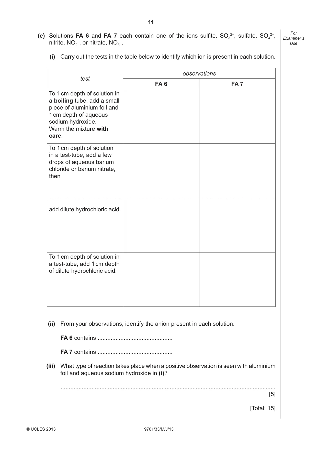 Cambridge A Level Chemistry 9701 2013 May/June Paper 3 · Variant 3 question paper, page 11 of 16