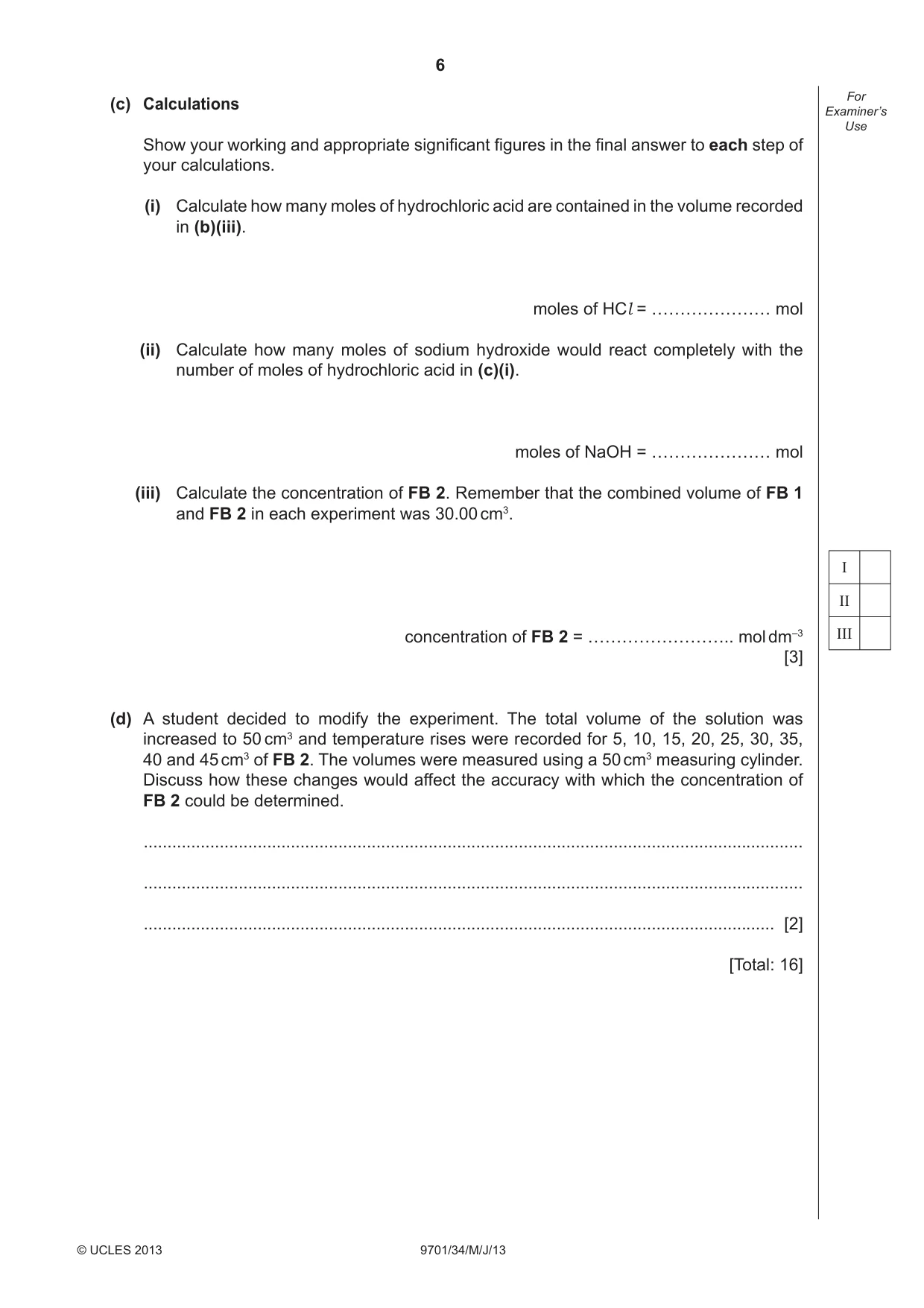 Cambridge A Level Chemistry 9701 2013 May/June Paper 3 · Variant 4 question paper, page 6 of 16