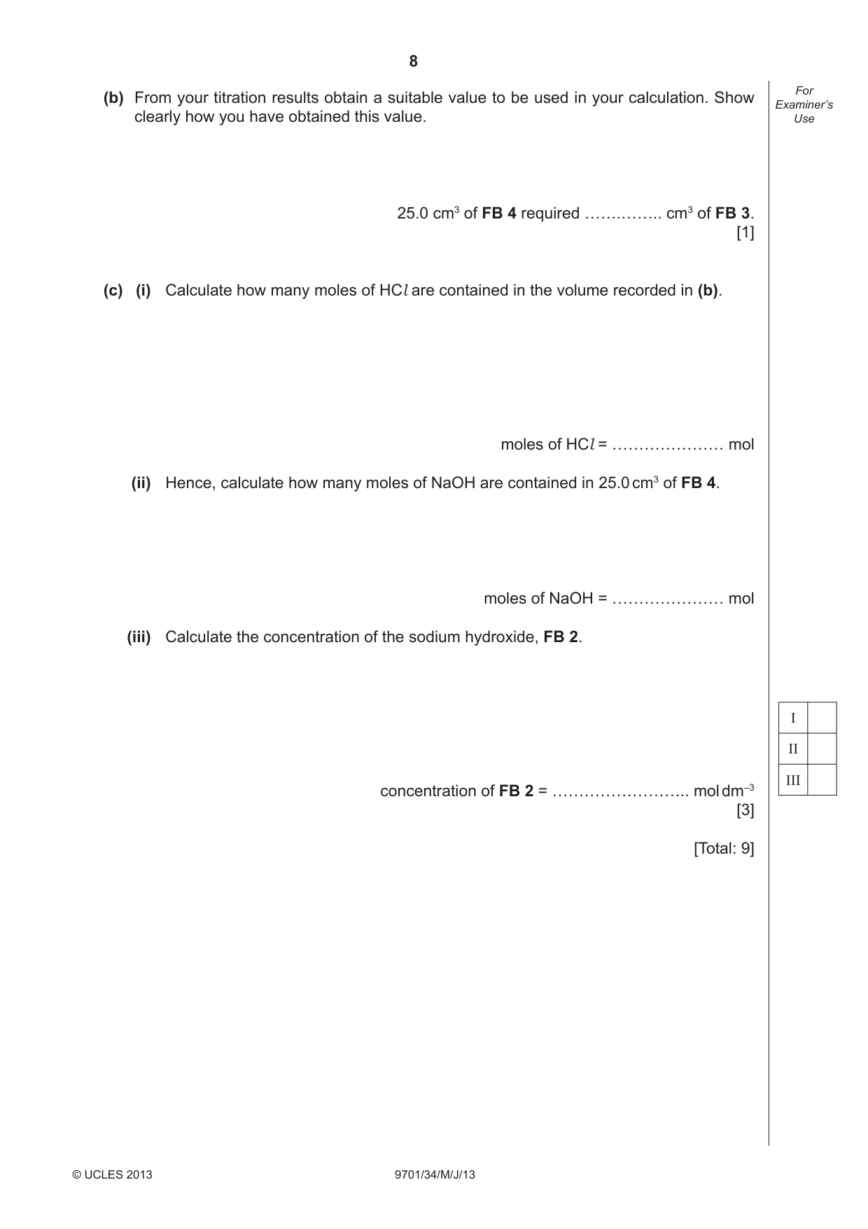 Cambridge A Level Chemistry 9701 2013 May/June Paper 3 · Variant 4 question paper, page 8 of 16