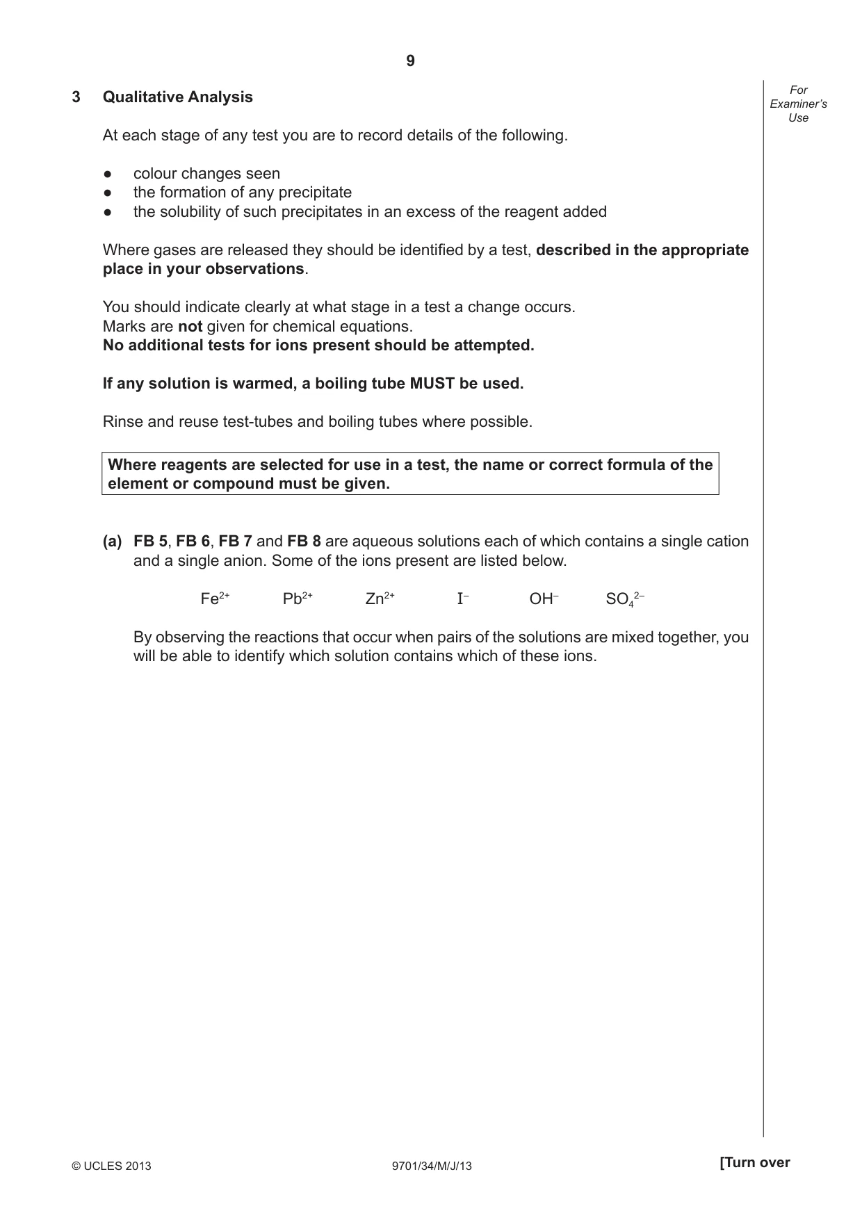 Cambridge A Level Chemistry 9701 2013 May/June Paper 3 · Variant 4 question paper, page 9 of 16