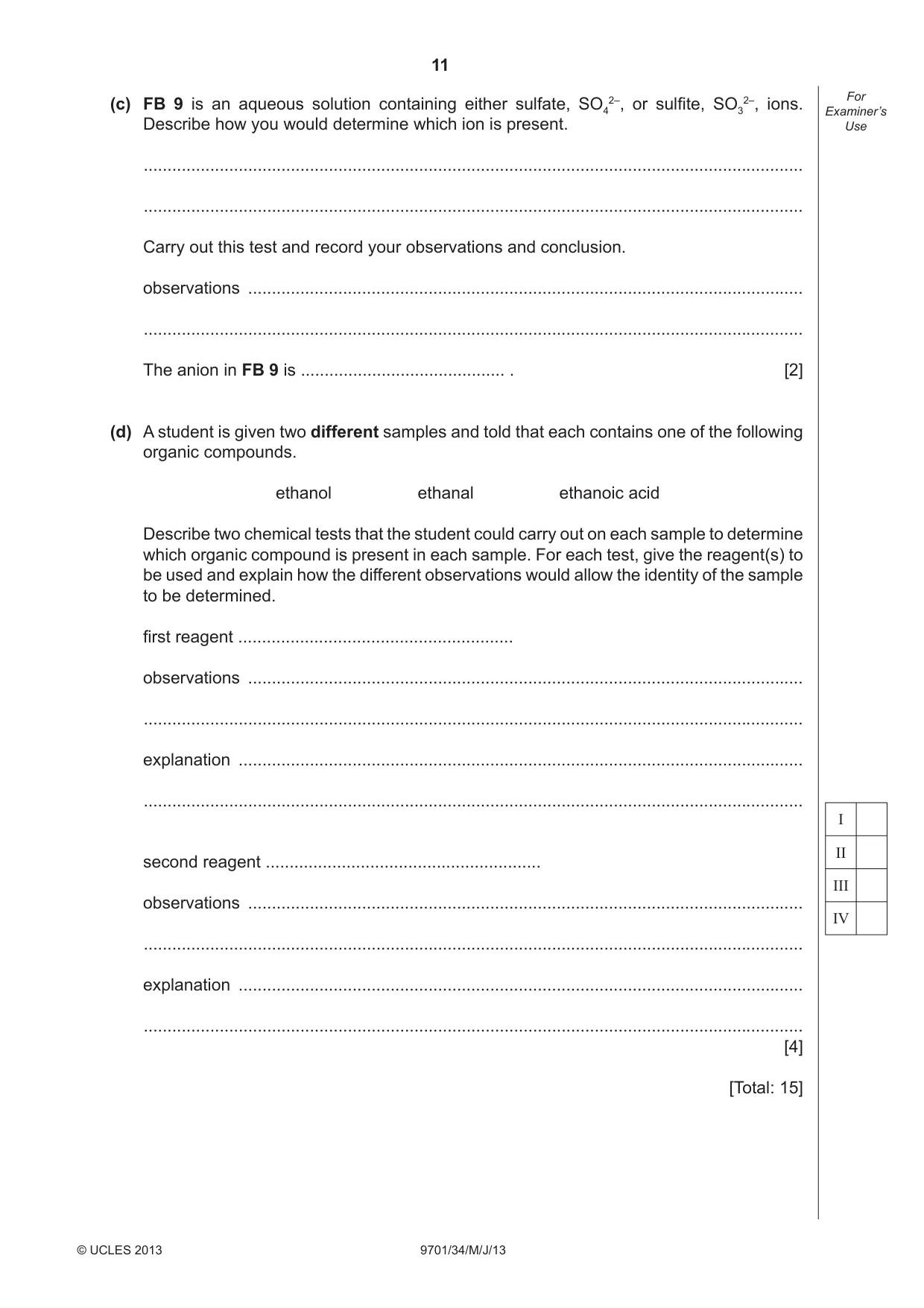 Cambridge A Level Chemistry 9701 2013 May/June Paper 3 · Variant 4 question paper, page 11 of 16