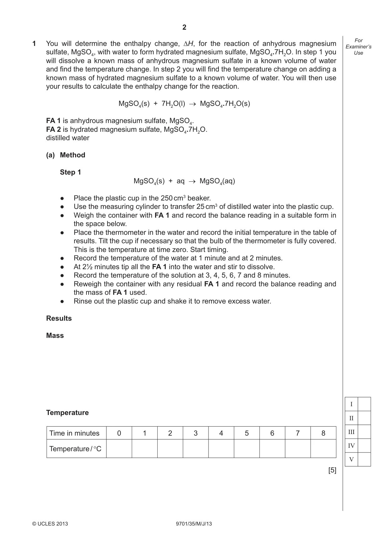 Cambridge A Level Chemistry 9701 2013 May/June Paper 3 · Variant 5 question paper, page 2 of 12