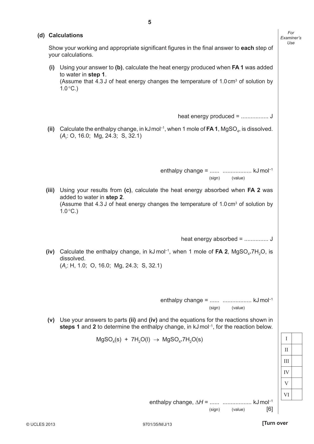Cambridge A Level Chemistry 9701 2013 May/June Paper 3 · Variant 5 question paper, page 5 of 12