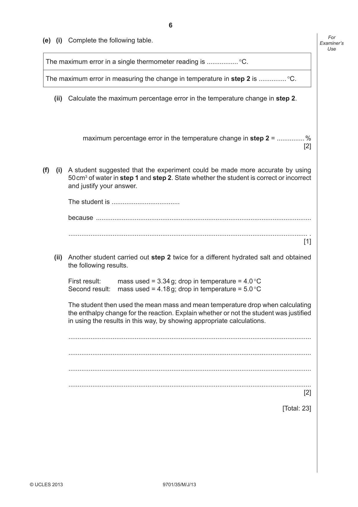 Cambridge A Level Chemistry 9701 2013 May/June Paper 3 · Variant 5 question paper, page 6 of 12