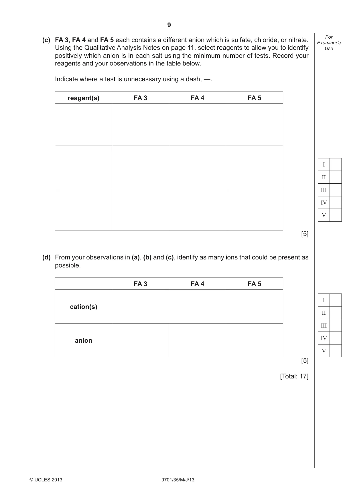 Cambridge A Level Chemistry 9701 2013 May/June Paper 3 · Variant 5 question paper, page 9 of 12