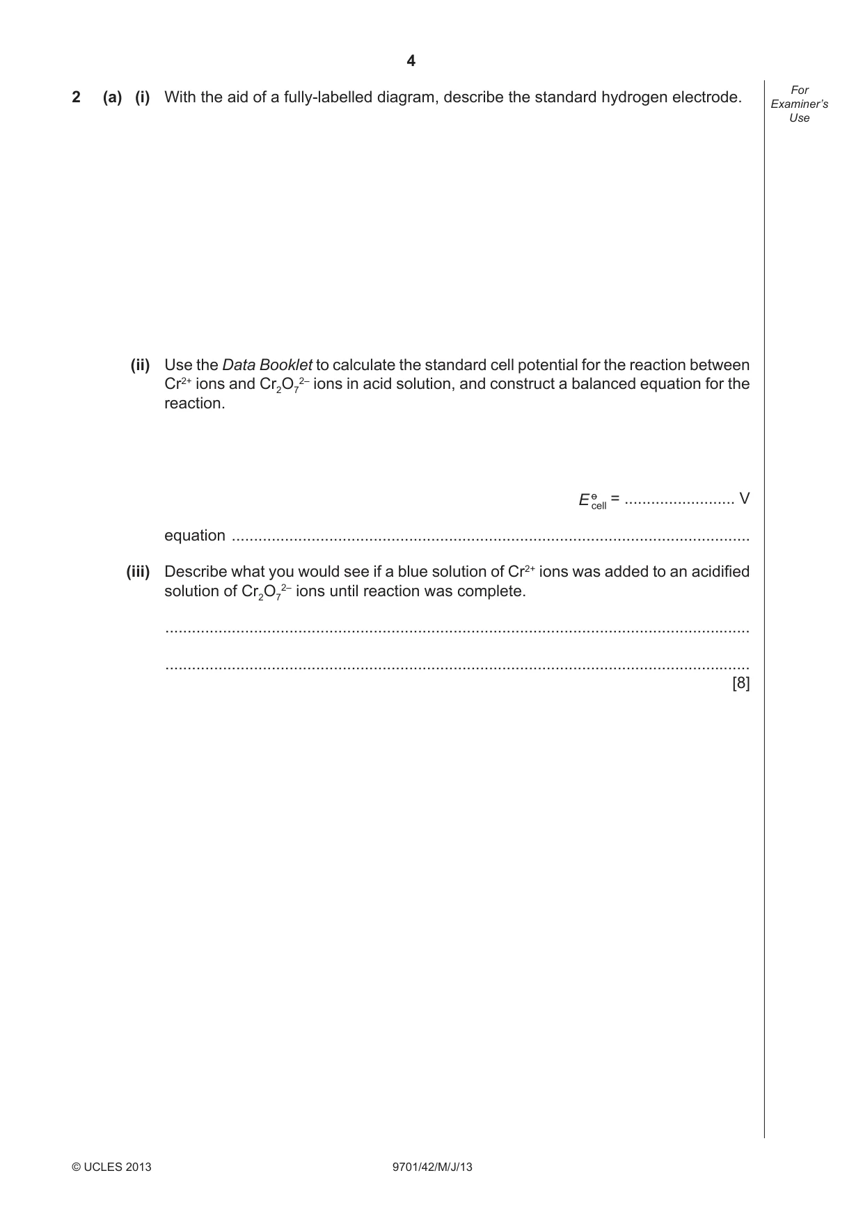 Cambridge A Level Chemistry 9701 2013 May/June Paper 4 · Variant 2 question paper, page 4 of 20
