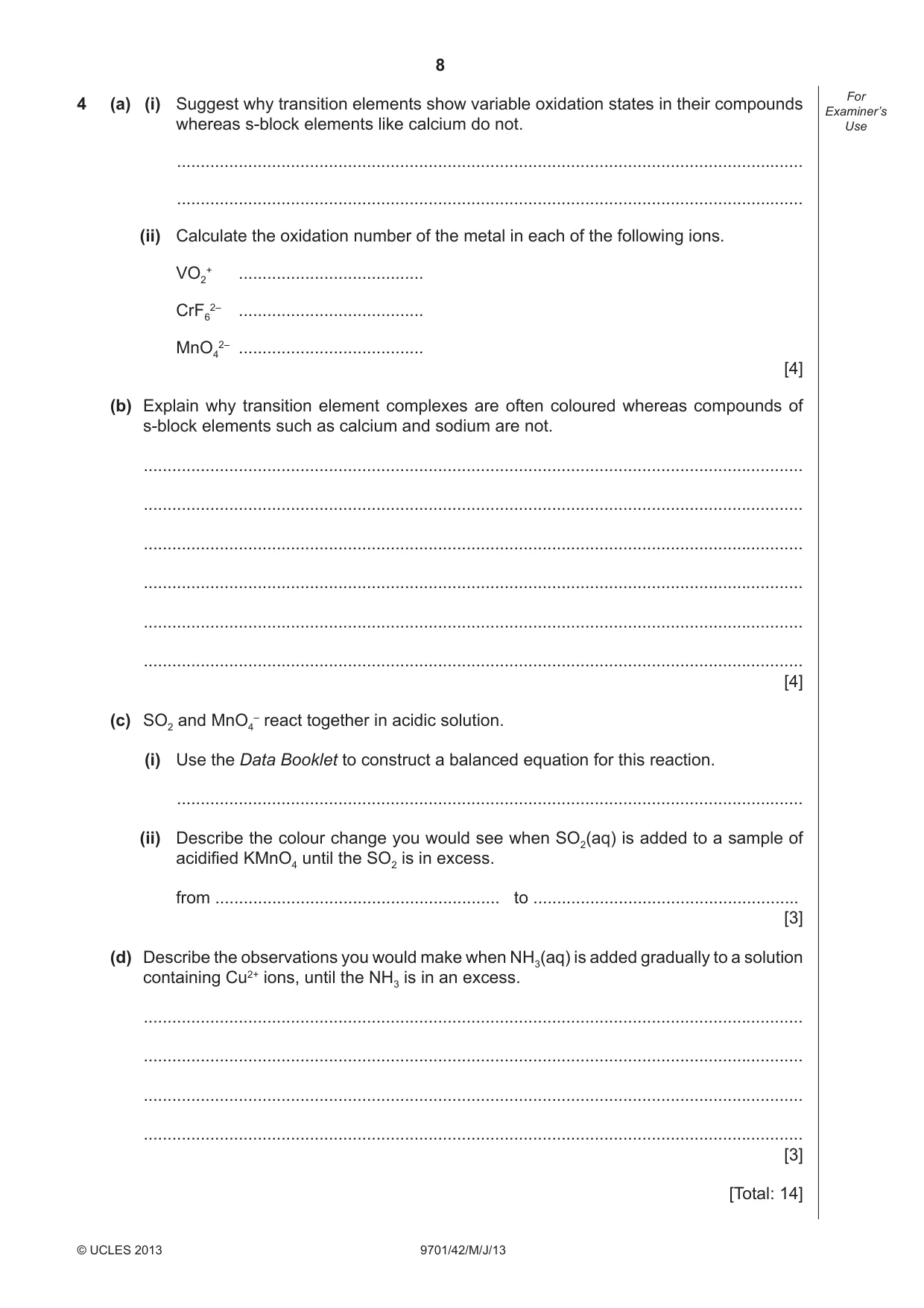 Cambridge A Level Chemistry 9701 2013 May/June Paper 4 · Variant 2 question paper, page 8 of 20
