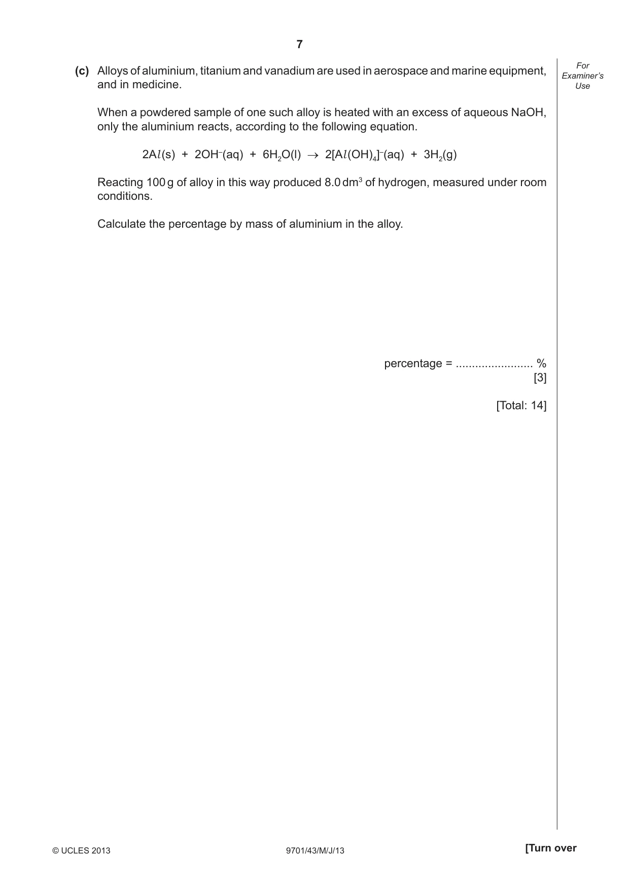 Cambridge A Level Chemistry 9701 2013 May/June Paper 4 · Variant 3 question paper, page 7 of 16