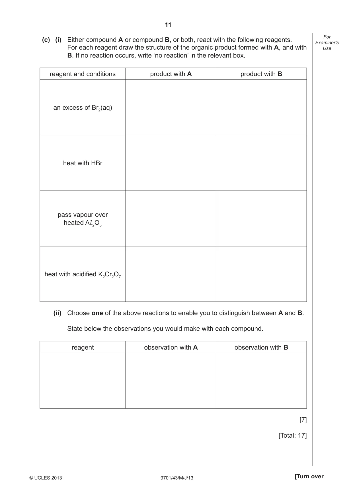 Cambridge A Level Chemistry 9701 2013 May/June Paper 4 · Variant 3 question paper, page 11 of 16