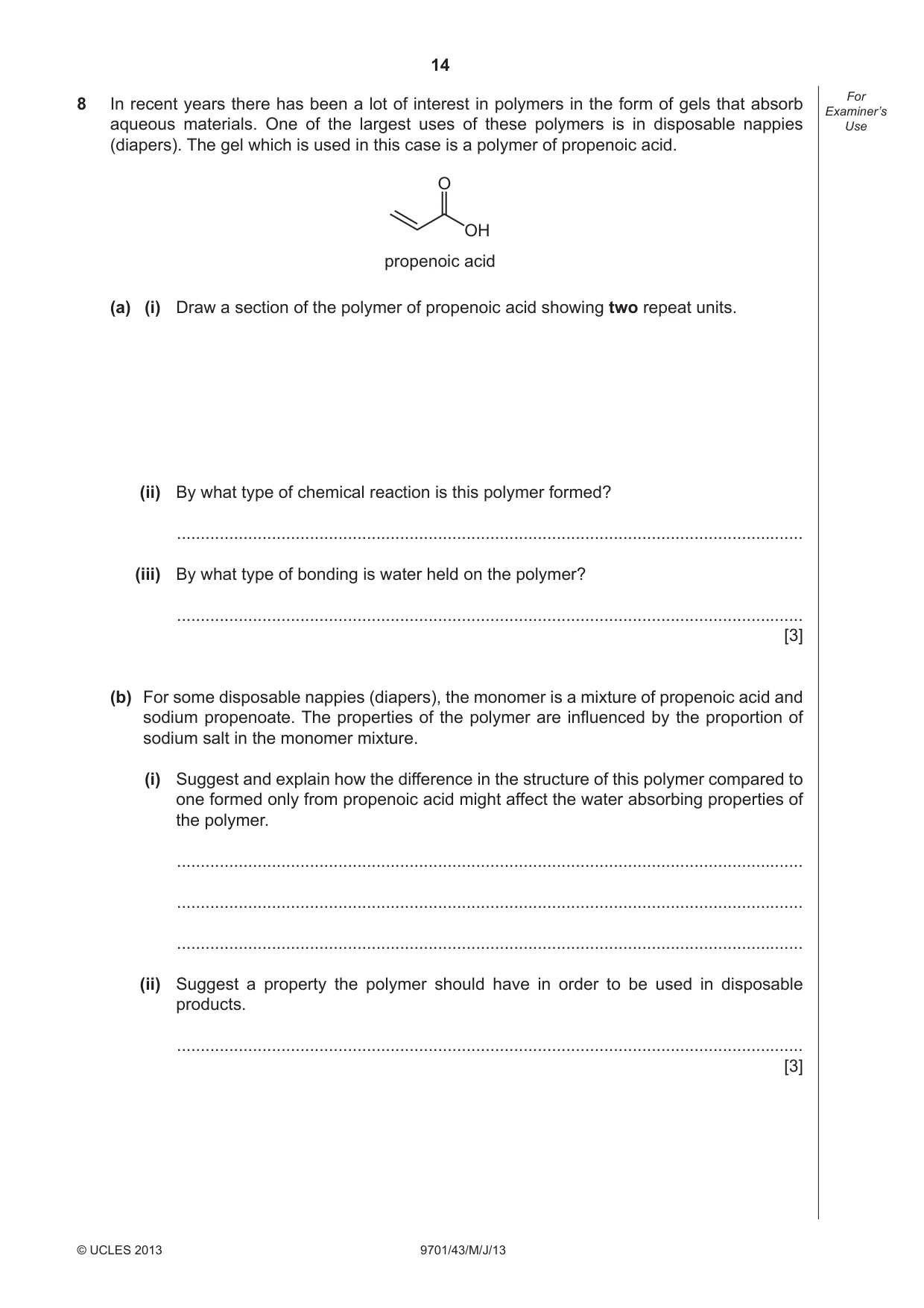 Cambridge A Level Chemistry 9701 2013 May/June Paper 4 · Variant 3 question paper, page 14 of 16
