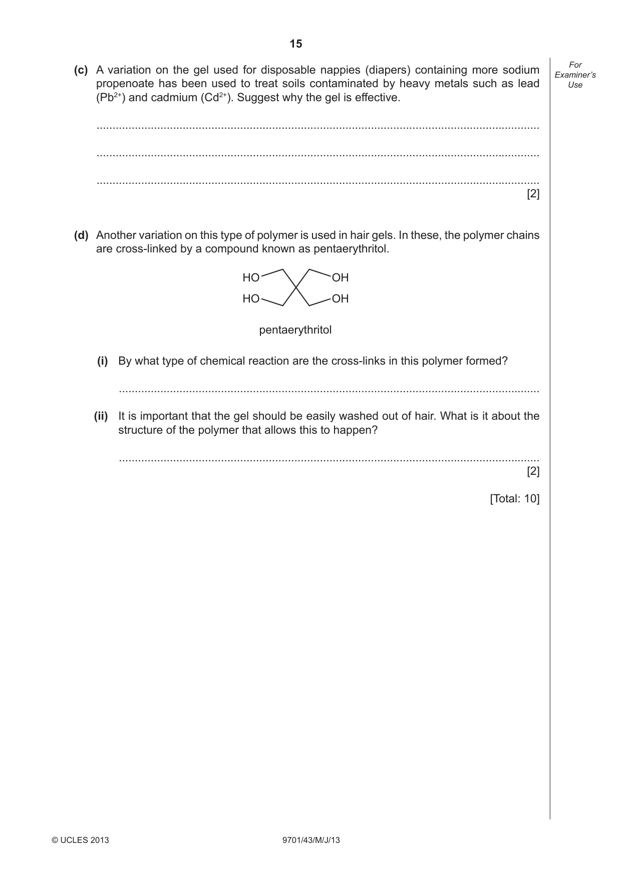 Cambridge A Level Chemistry 9701 2013 May/June Paper 4 · Variant 3 question paper, page 15 of 16
