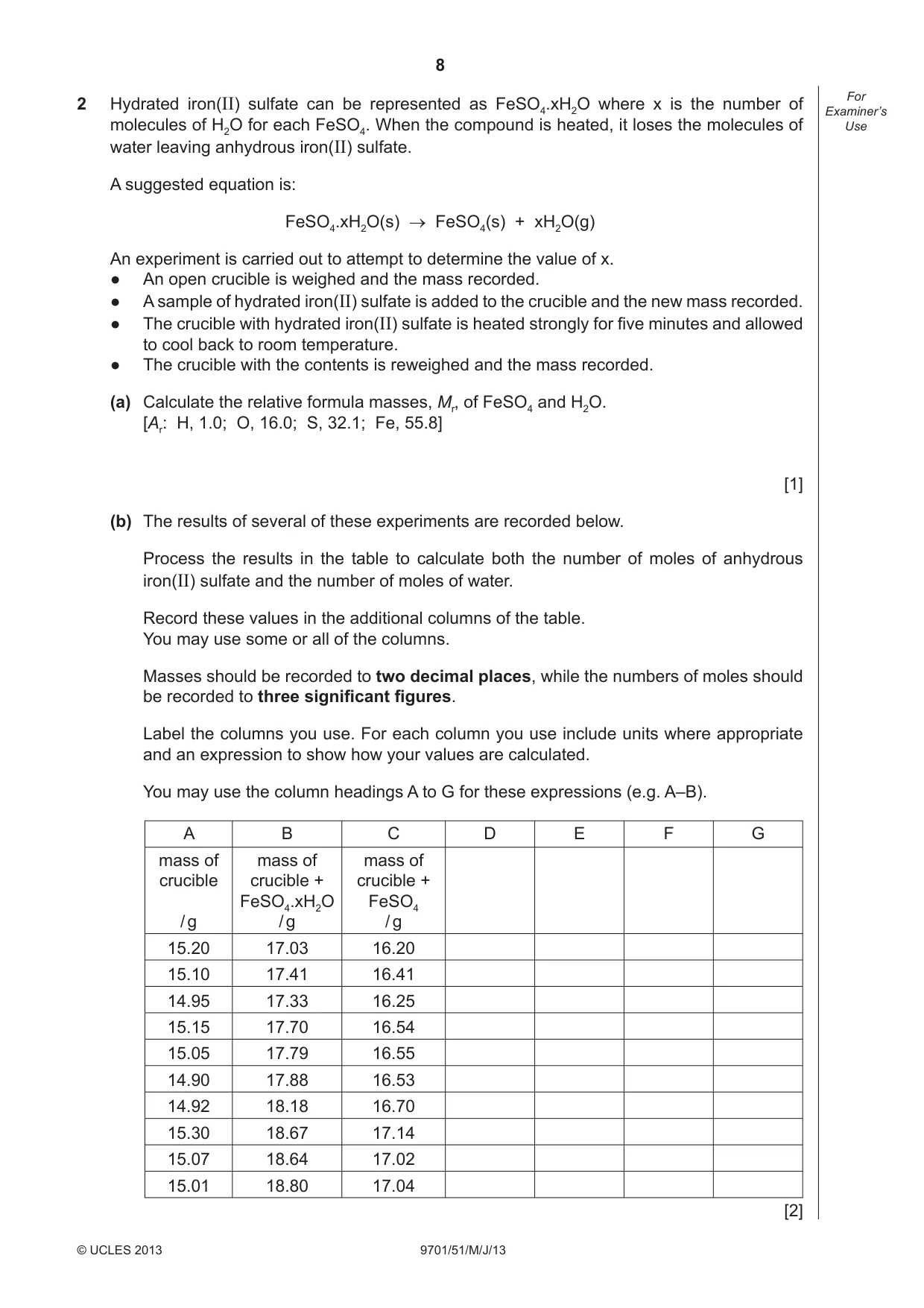 Cambridge A Level Chemistry 9701 2013 May/June Paper 5 · Variant 1 question paper, page 8 of 12