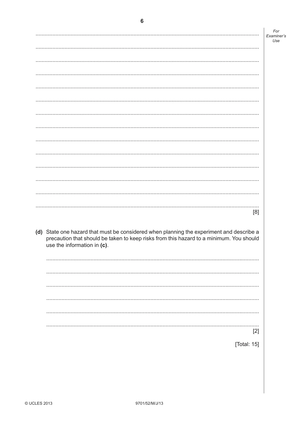 Cambridge A Level Chemistry 9701 2013 May/June Paper 5 · Variant 2 question paper, page 6 of 12
