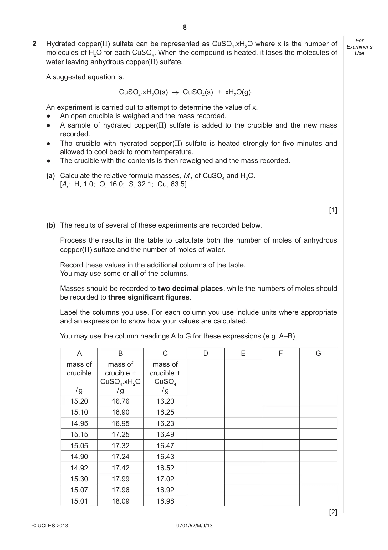 Cambridge A Level Chemistry 9701 2013 May/June Paper 5 · Variant 2 question paper, page 8 of 12