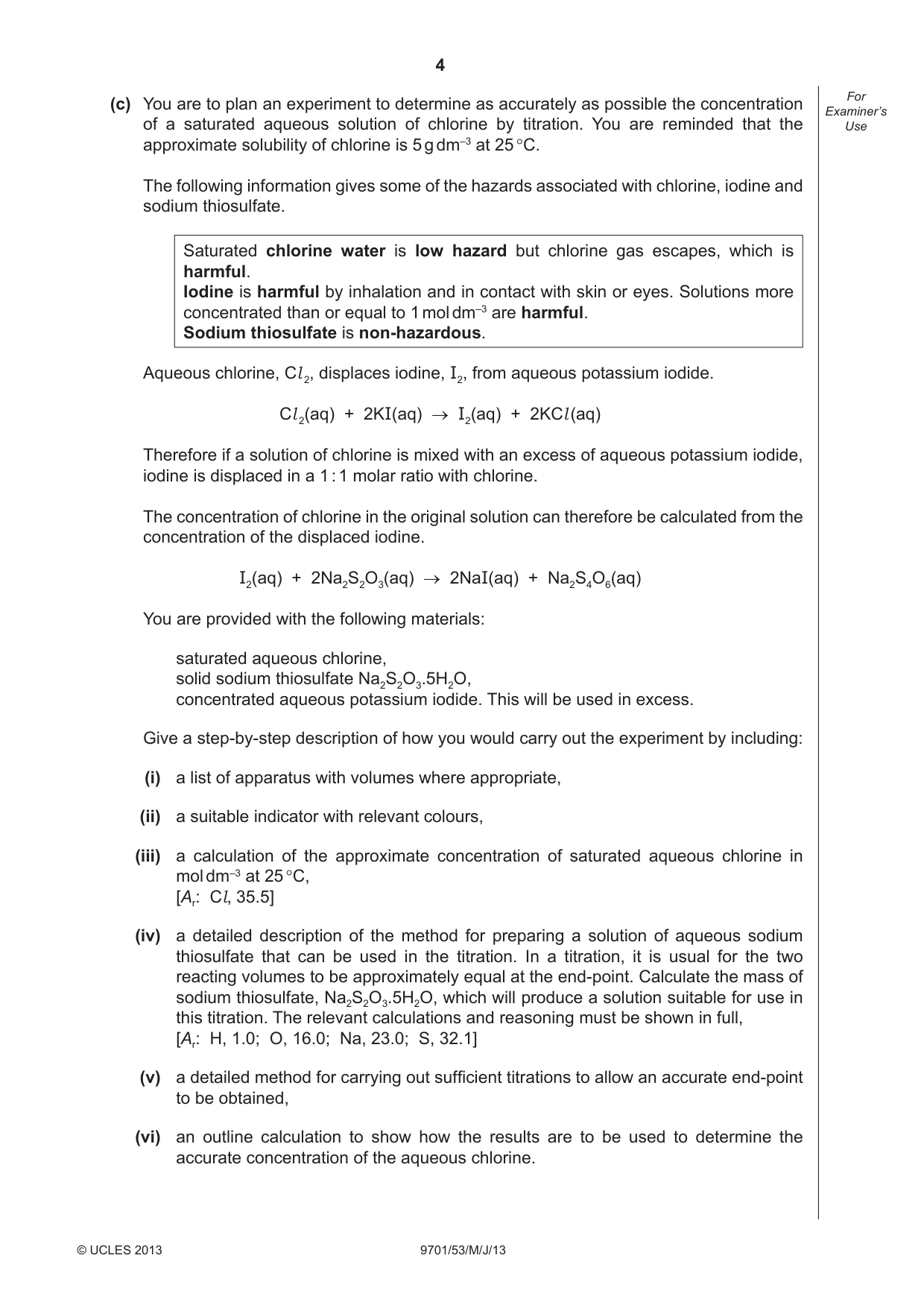 Cambridge A Level Chemistry 9701 2013 May/June Paper 5 · Variant 3 question paper, page 4 of 12