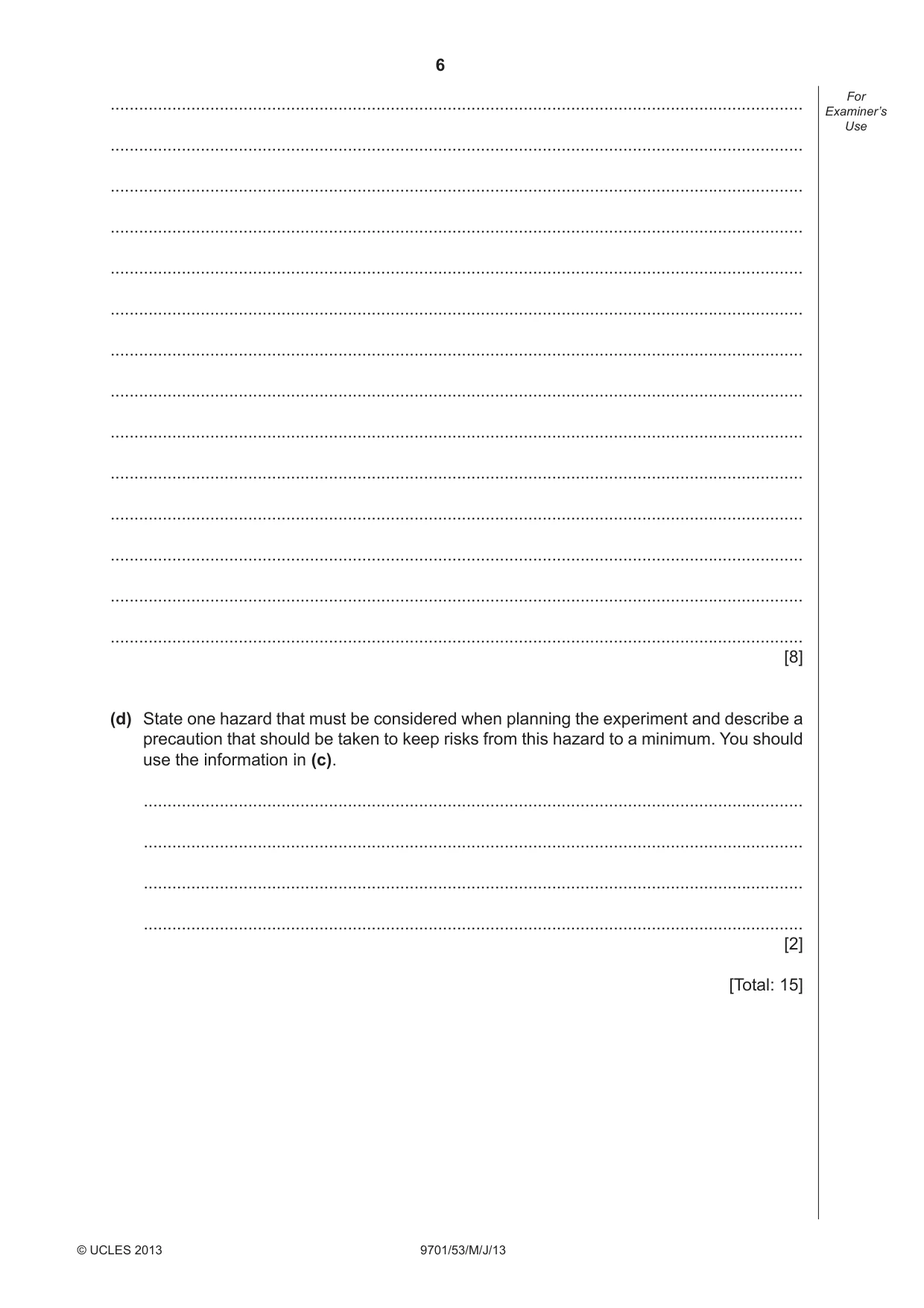 Cambridge A Level Chemistry 9701 2013 May/June Paper 5 · Variant 3 question paper, page 6 of 12
