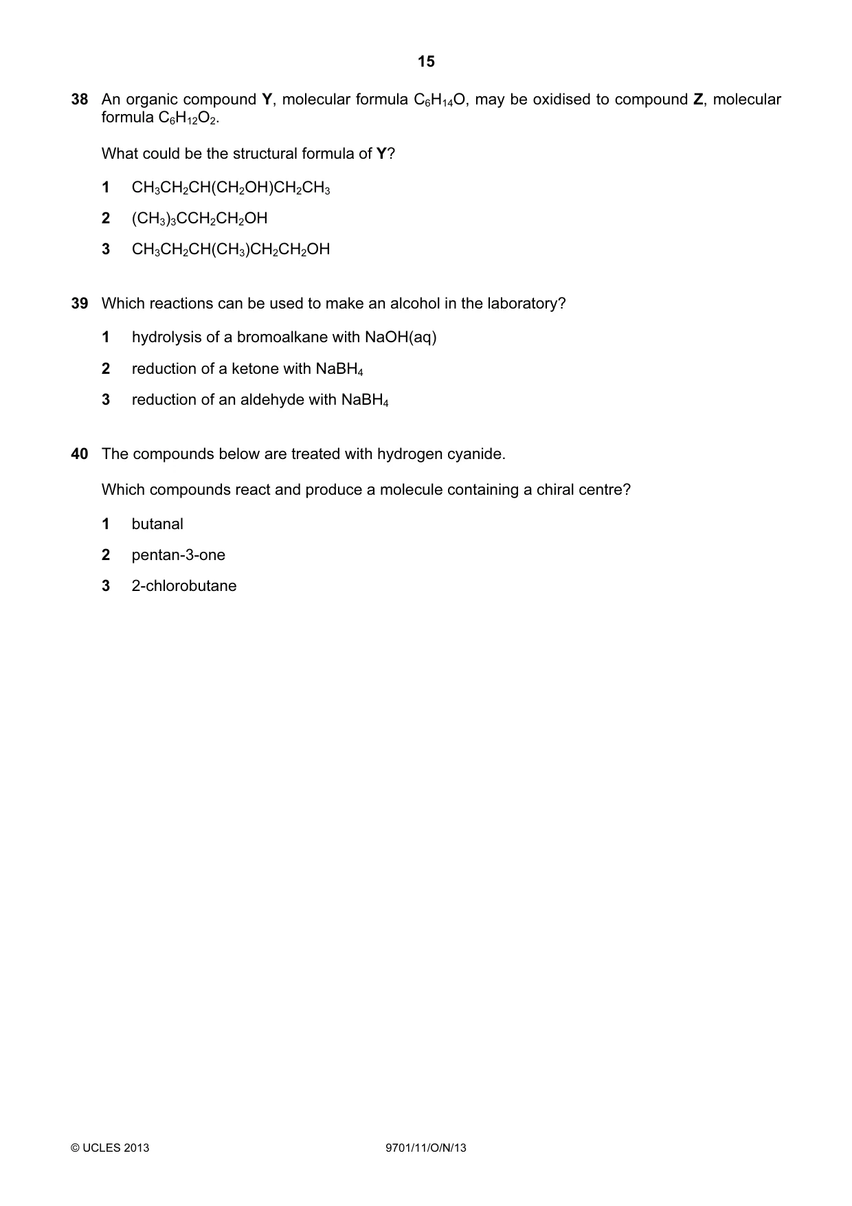 Cambridge A Level Chemistry 9701 2013 Oct/Nov Paper 1 · Variant 1 question paper, page 15 of 16