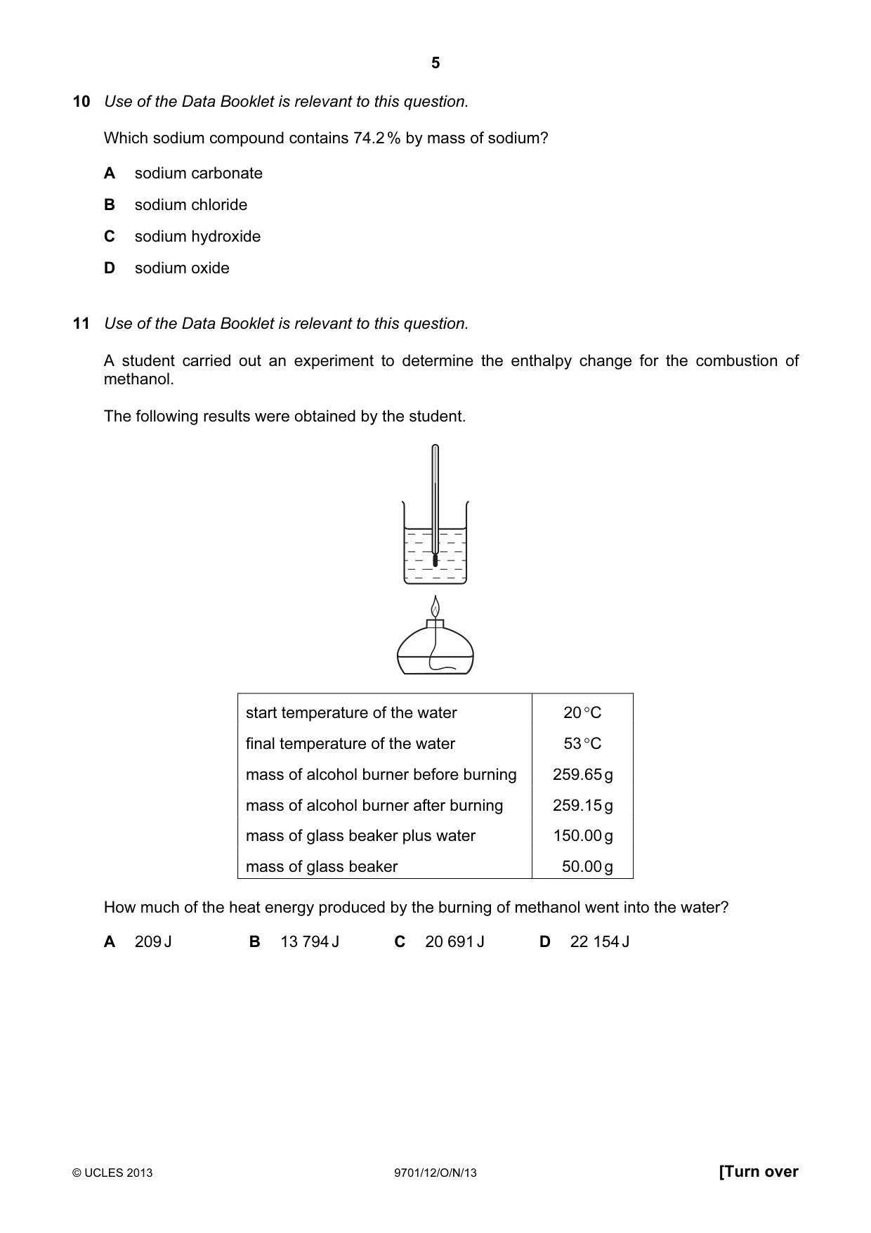 Cambridge A Level Chemistry 9701 2013 Oct/Nov Paper 1 · Variant 2 question paper, page 5 of 16