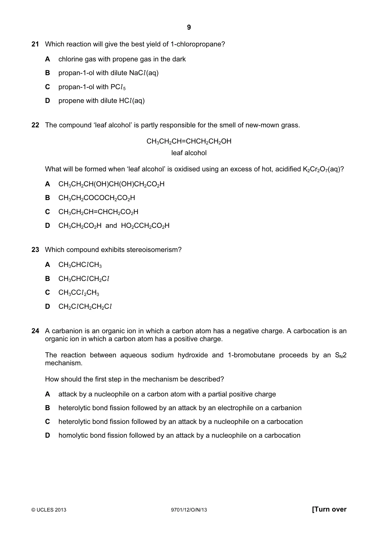 Cambridge A Level Chemistry 9701 2013 Oct/Nov Paper 1 · Variant 2 question paper, page 9 of 16
