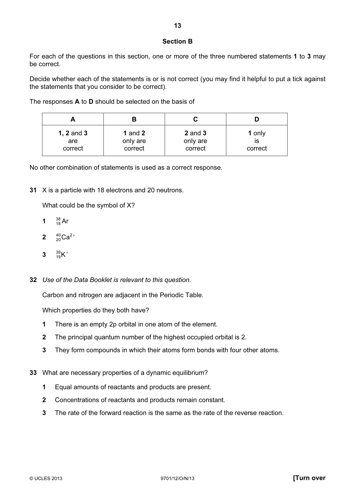 Cambridge A Level Chemistry 9701 2013 Oct/Nov Paper 1 · Variant 2 question paper, page 13 of 16
