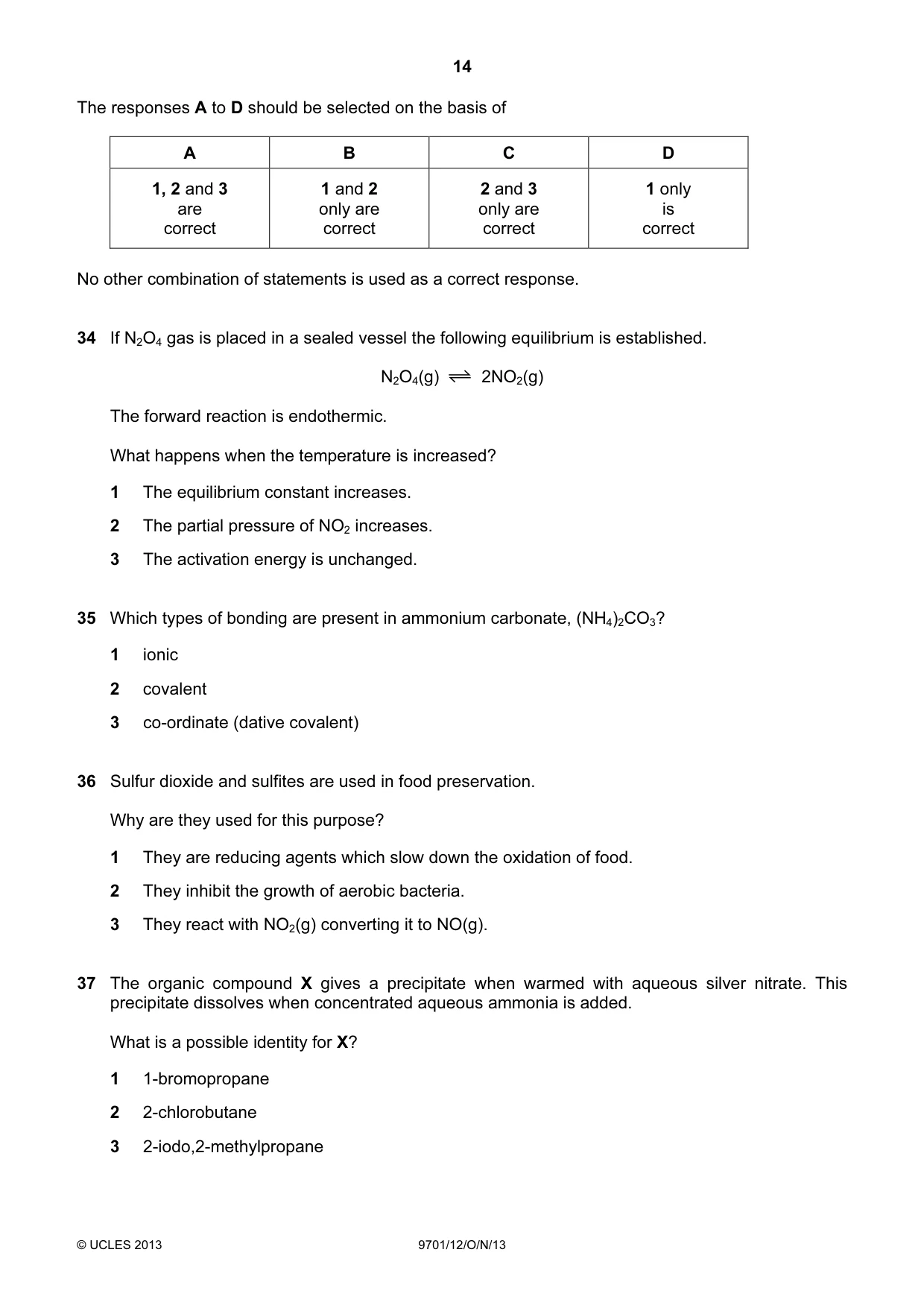 Cambridge A Level Chemistry 9701 2013 Oct/Nov Paper 1 · Variant 2 question paper, page 14 of 16
