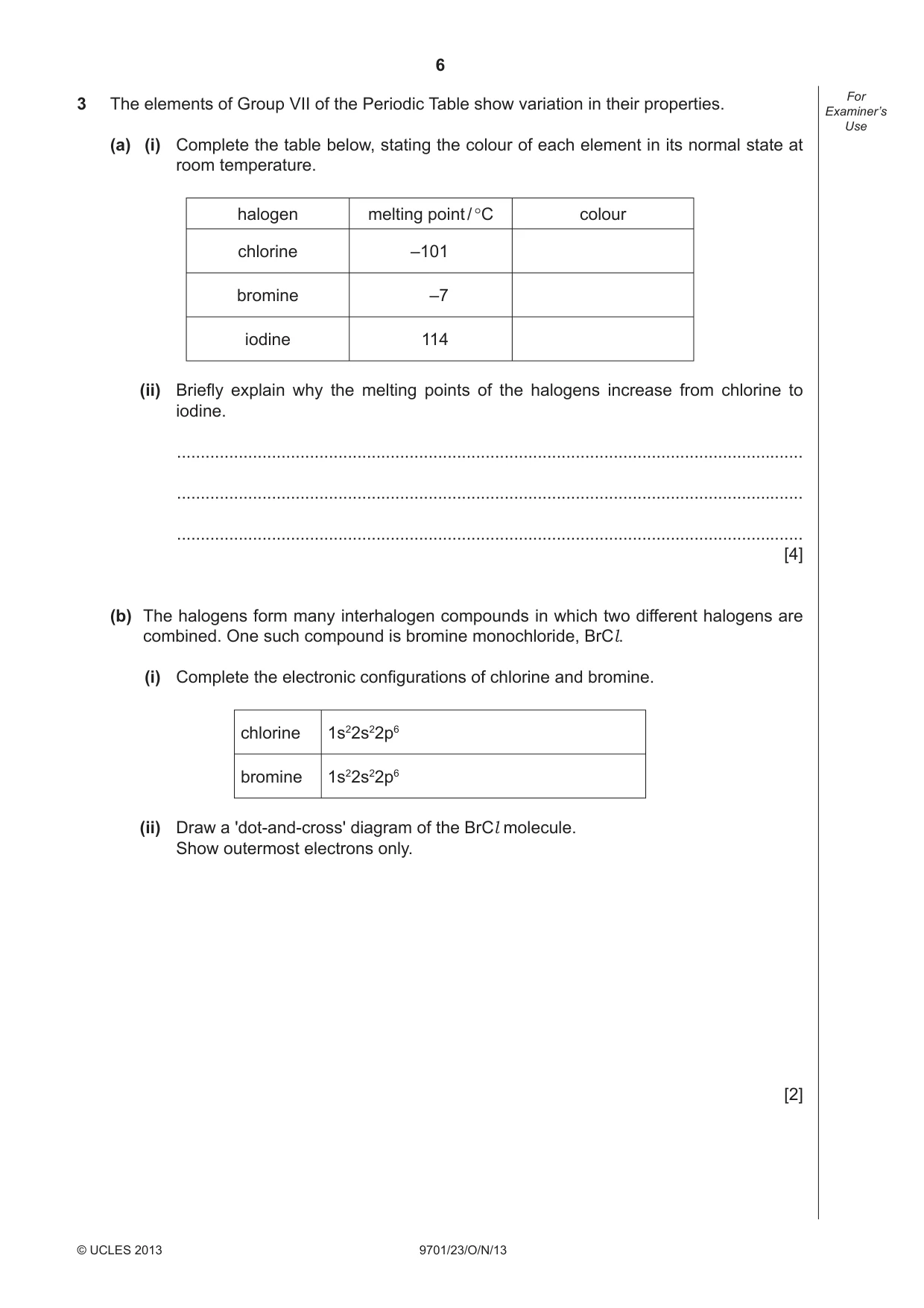 Cambridge A Level Chemistry 9701 2013 Oct/Nov Paper 2 · Variant 3 question paper, page 6 of 12