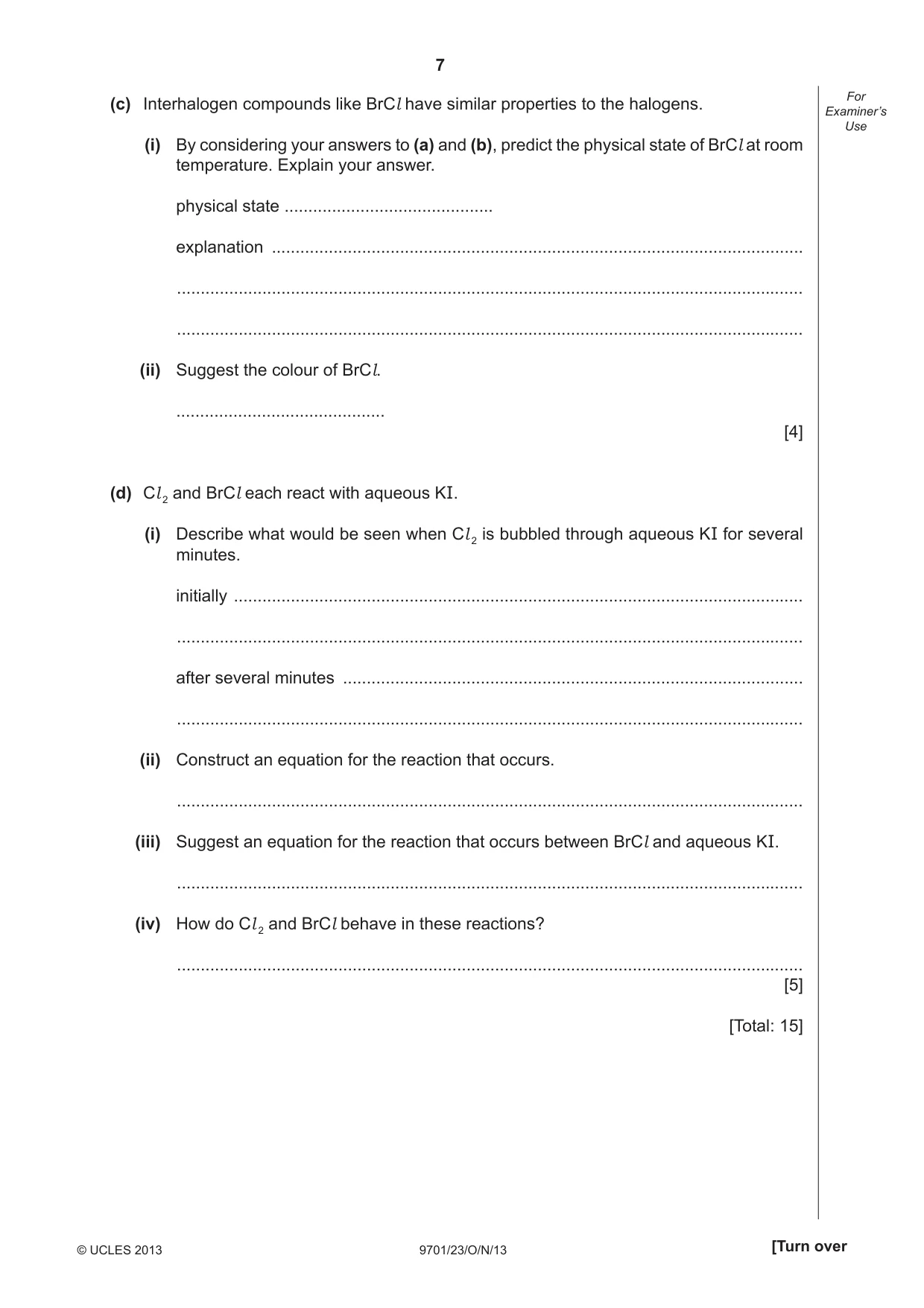 Cambridge A Level Chemistry 9701 2013 Oct/Nov Paper 2 · Variant 3 question paper, page 7 of 12
