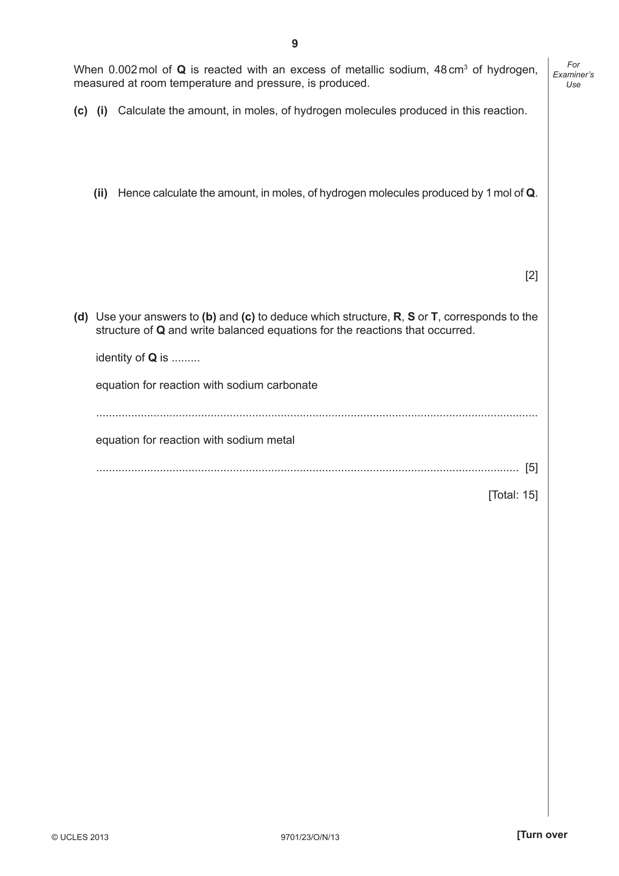 Cambridge A Level Chemistry 9701 2013 Oct/Nov Paper 2 · Variant 3 question paper, page 9 of 12